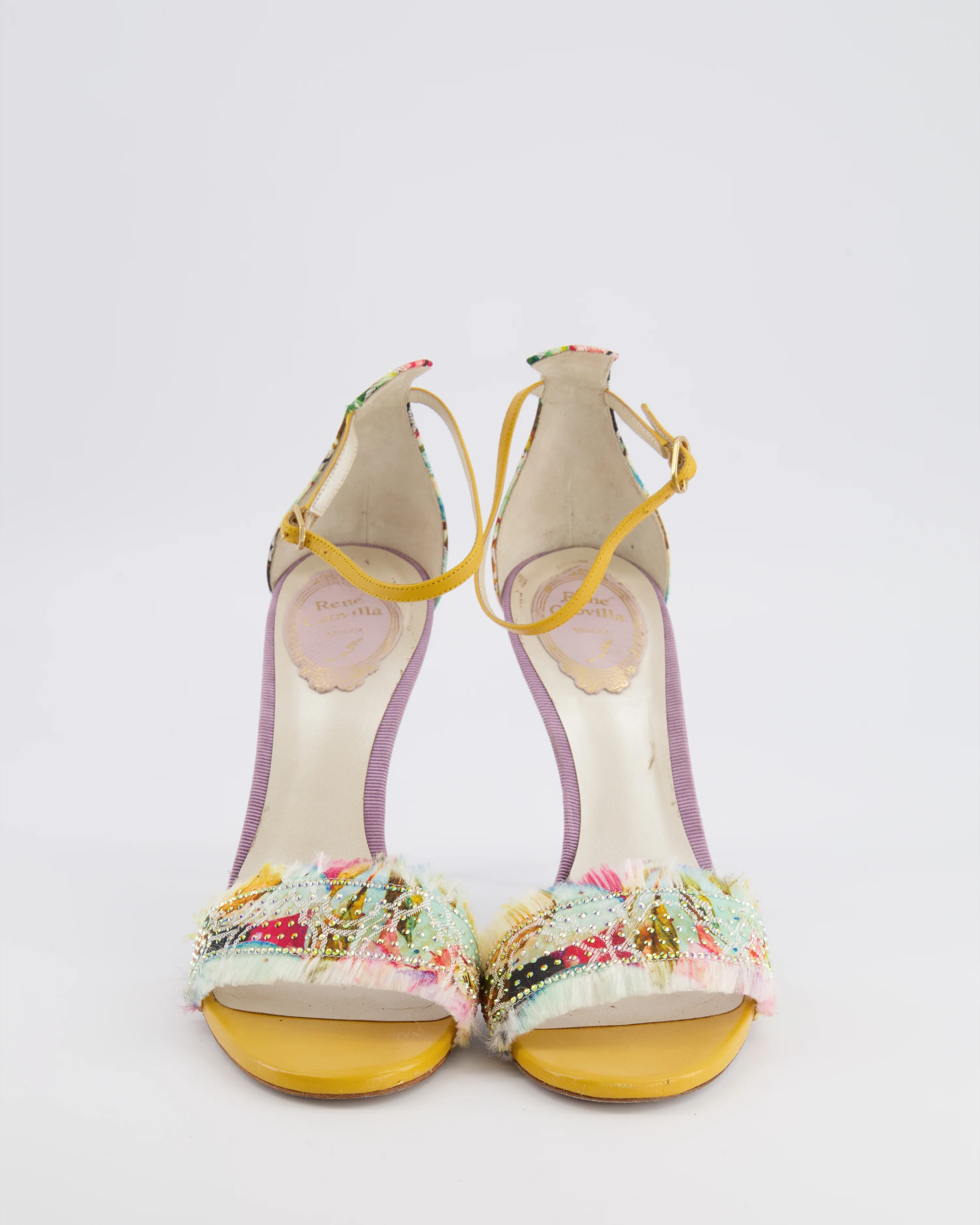 René Caovilla Multicolour Floral Crystal Embellished Heeled Sandals Size EU 38 - Image 4