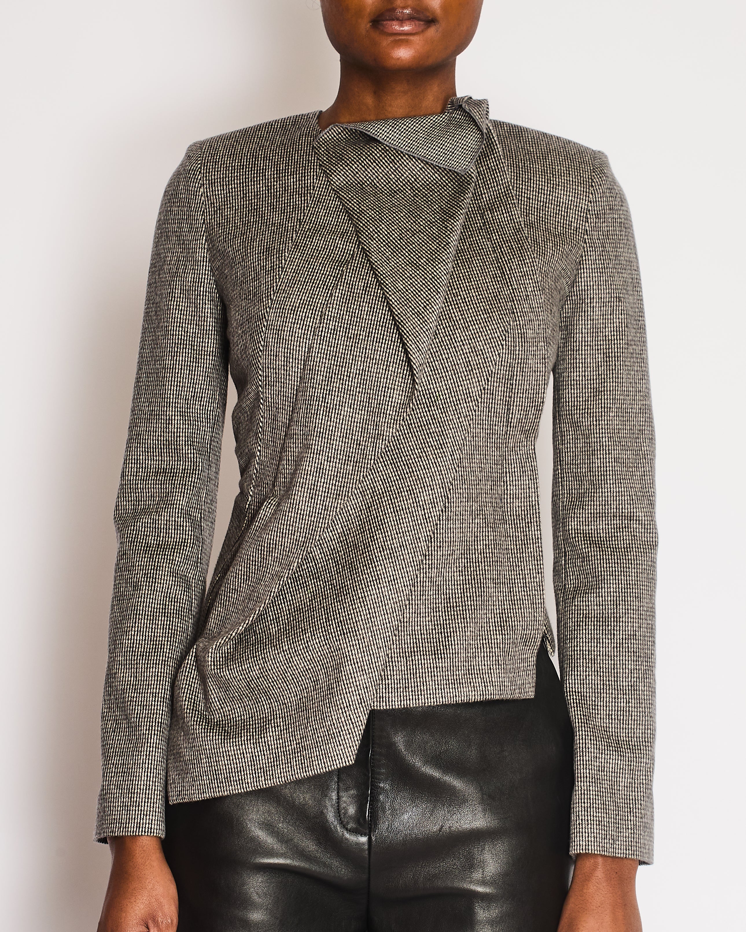Roland Mouret Black Houndstooth Sumatia Asymmetric Jacket Size XS (UK 6) - Image 2