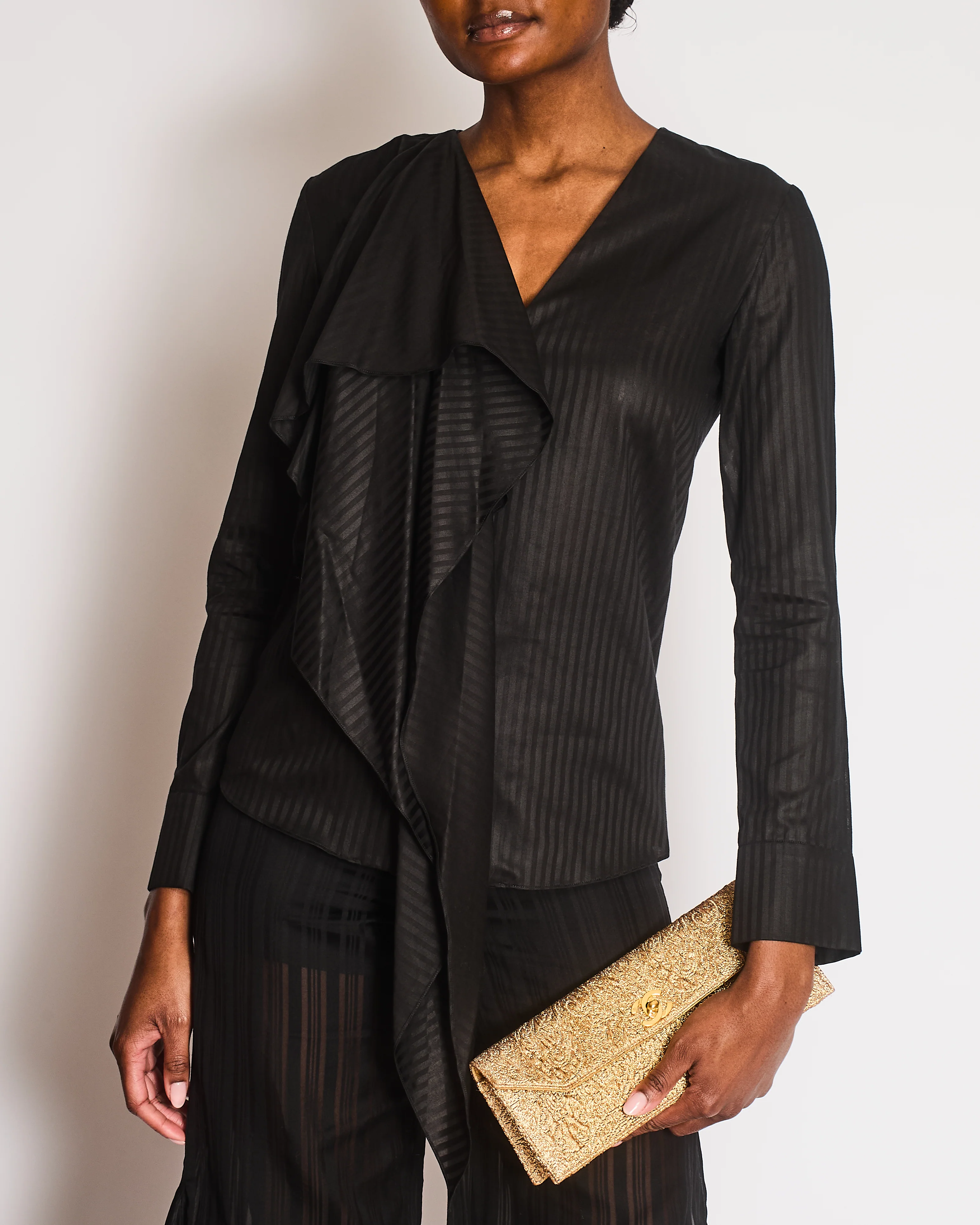 Roland Mouret Black Striped Button Down Shirt with Matching Trousers Size FR 36 (UK 8) - Image 4
