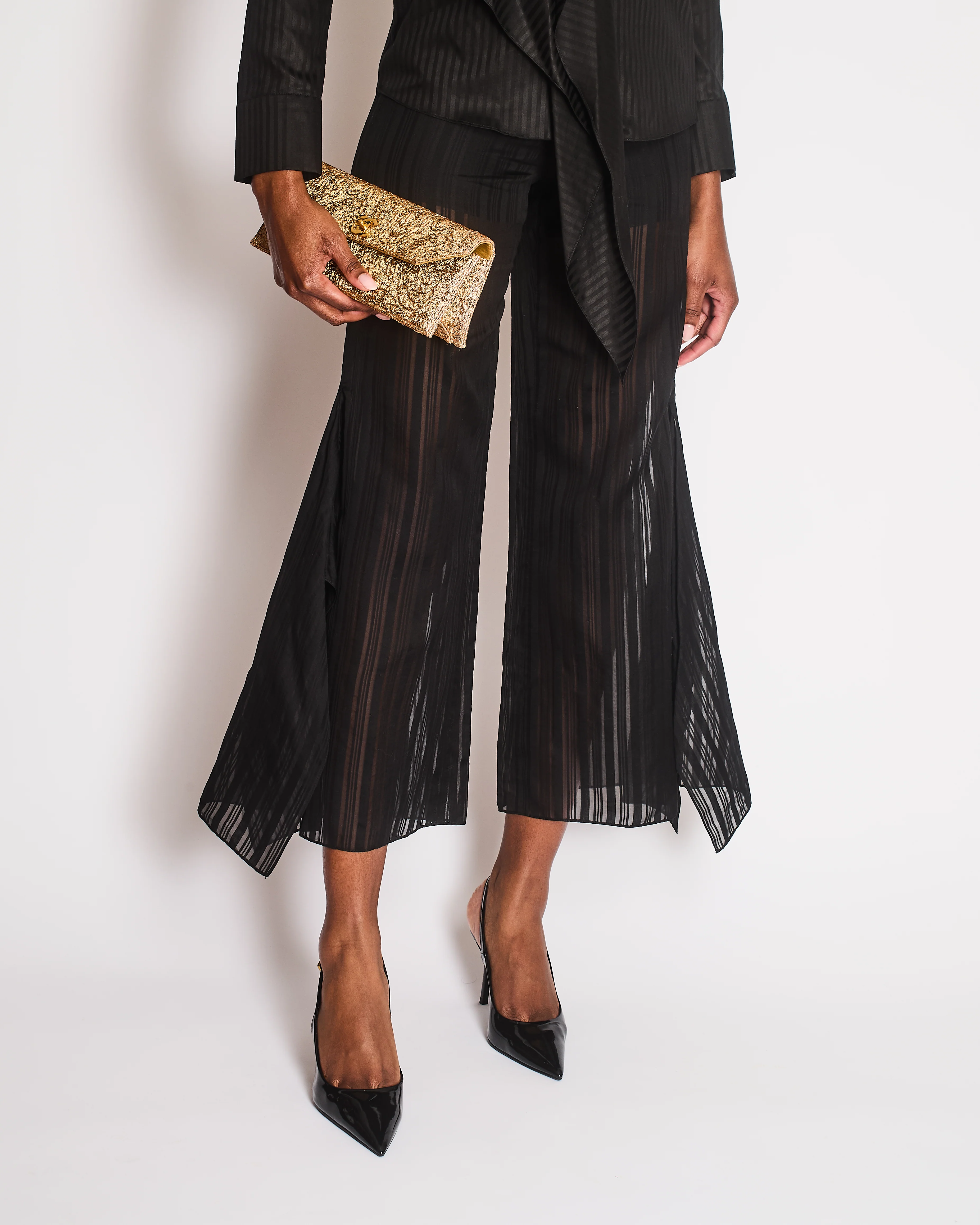 Roland Mouret Black Striped Button Down Shirt with Matching Trousers Size FR 36 (UK 8) - Image 5