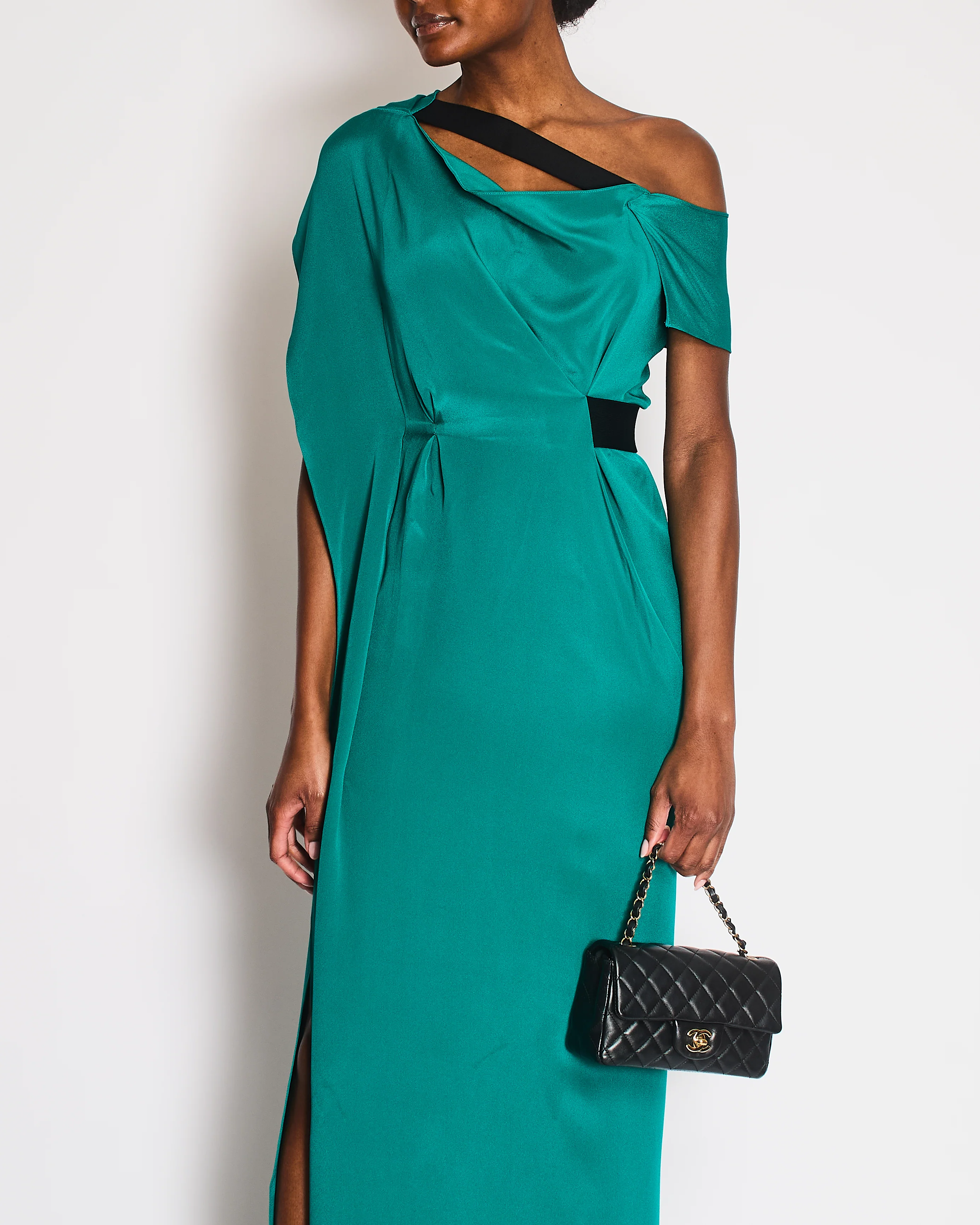 Roland Mouret Green One-Shoulder Maxi Dress with Band Detail Size FR 36 (UK 8) - Image 4