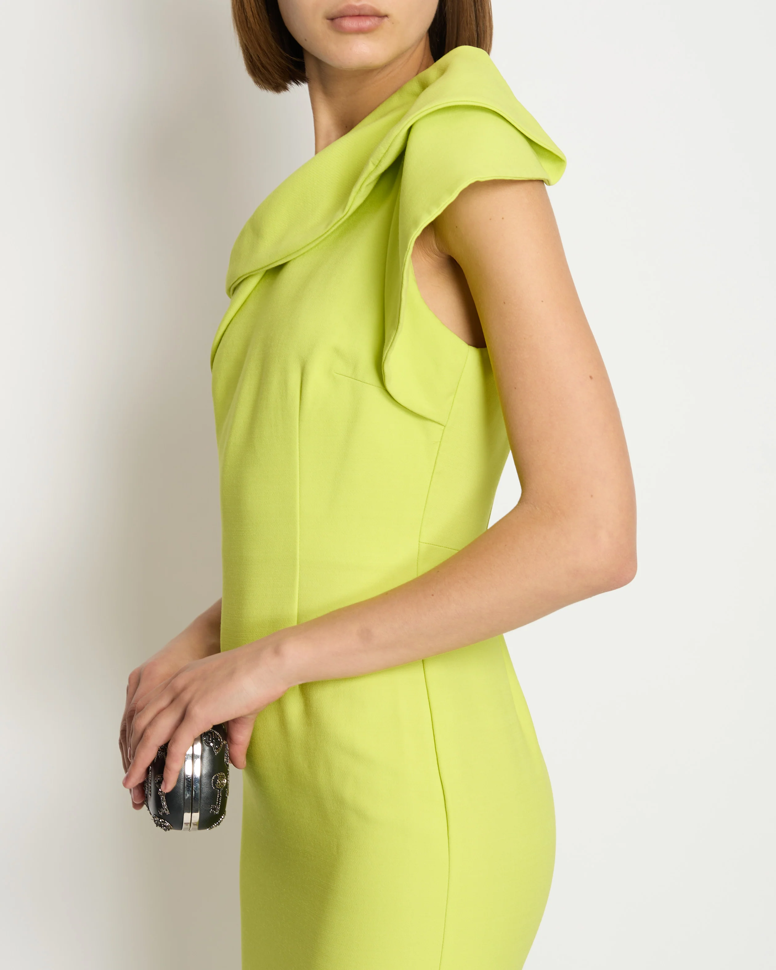 Roland Mouret Lime Green One-Shoulder Midi Dress with Split Metal FR 36 (UK 8) - Image 2