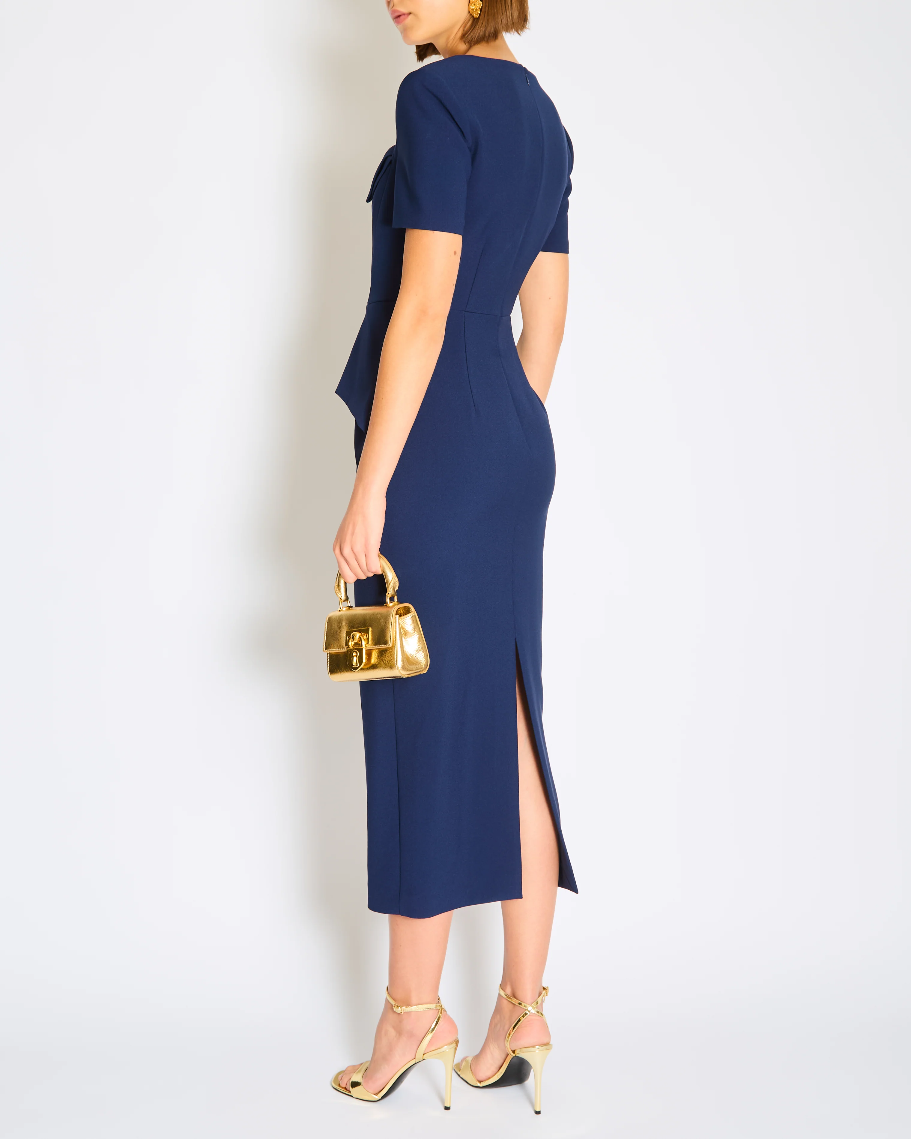 Roland Mouret Navy Short Sleeve Asymmetric Tube Dress Size FR 36 (UK 8) - Image 3