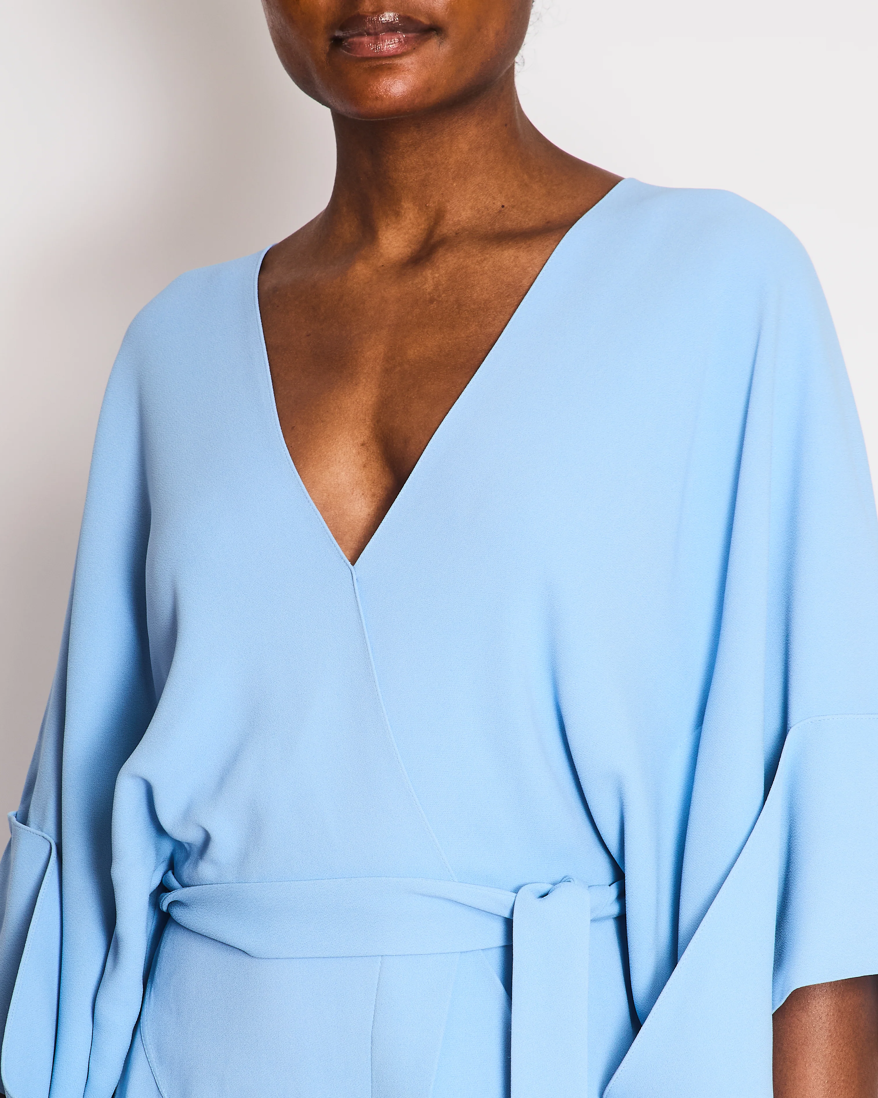 Roland Mouret Pastel Blue Mid Sleeve Midi Dress with Waist Tie Detail Size FR 36 (UK 8) - Image 2