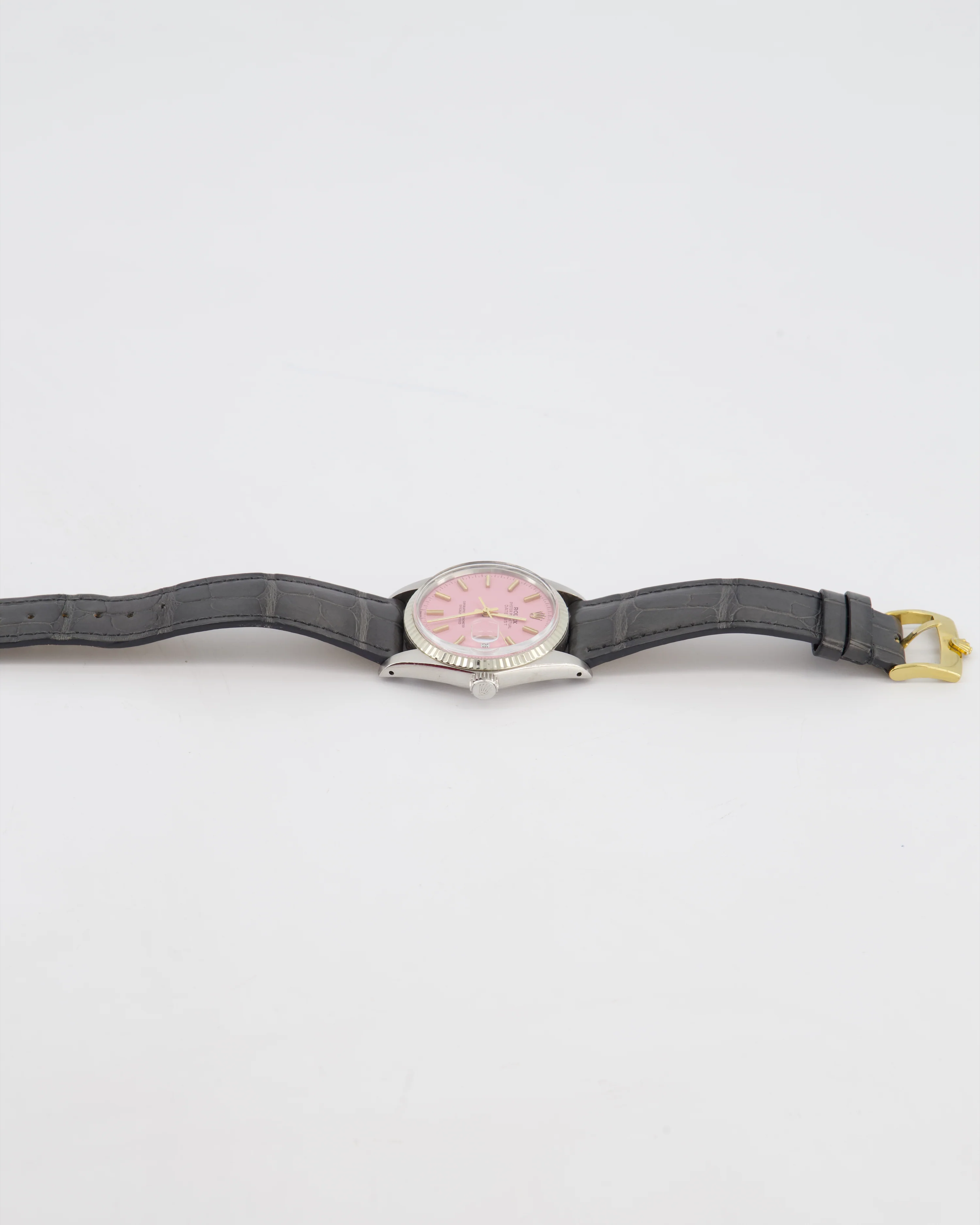 Rolex Oyster Perpetual DateJust 36mm in Stainless Steel and White Gold with Pink Dial and Grey Alligator Strap - Image 5