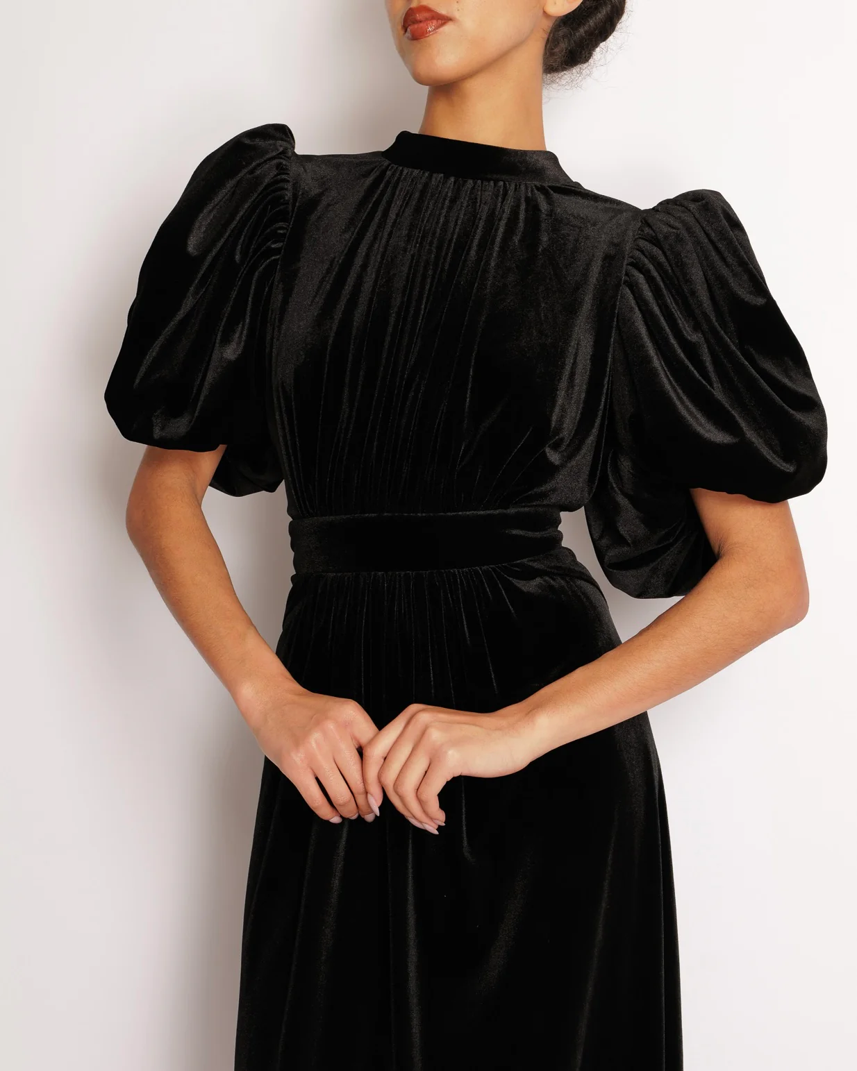Rotate Black Velours Midi Dress with Puffy Sleeves and Open Back Detail Size FR 42 (UK 14) RRP £500 - Image 2