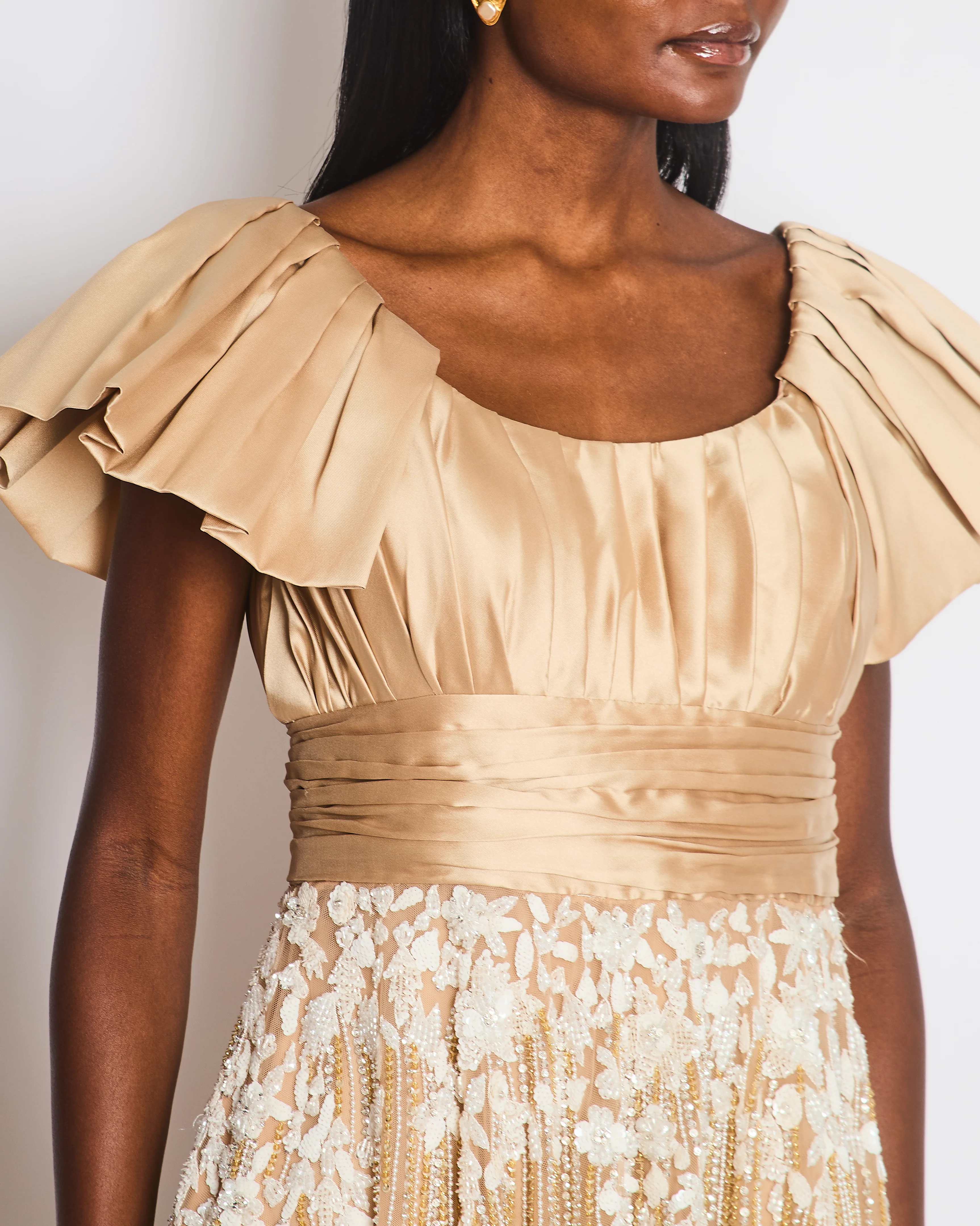 Saiid Kobeisy Tan Embellished Short Sleeve Midi Dress Size UK 8 / 10 - Image 3