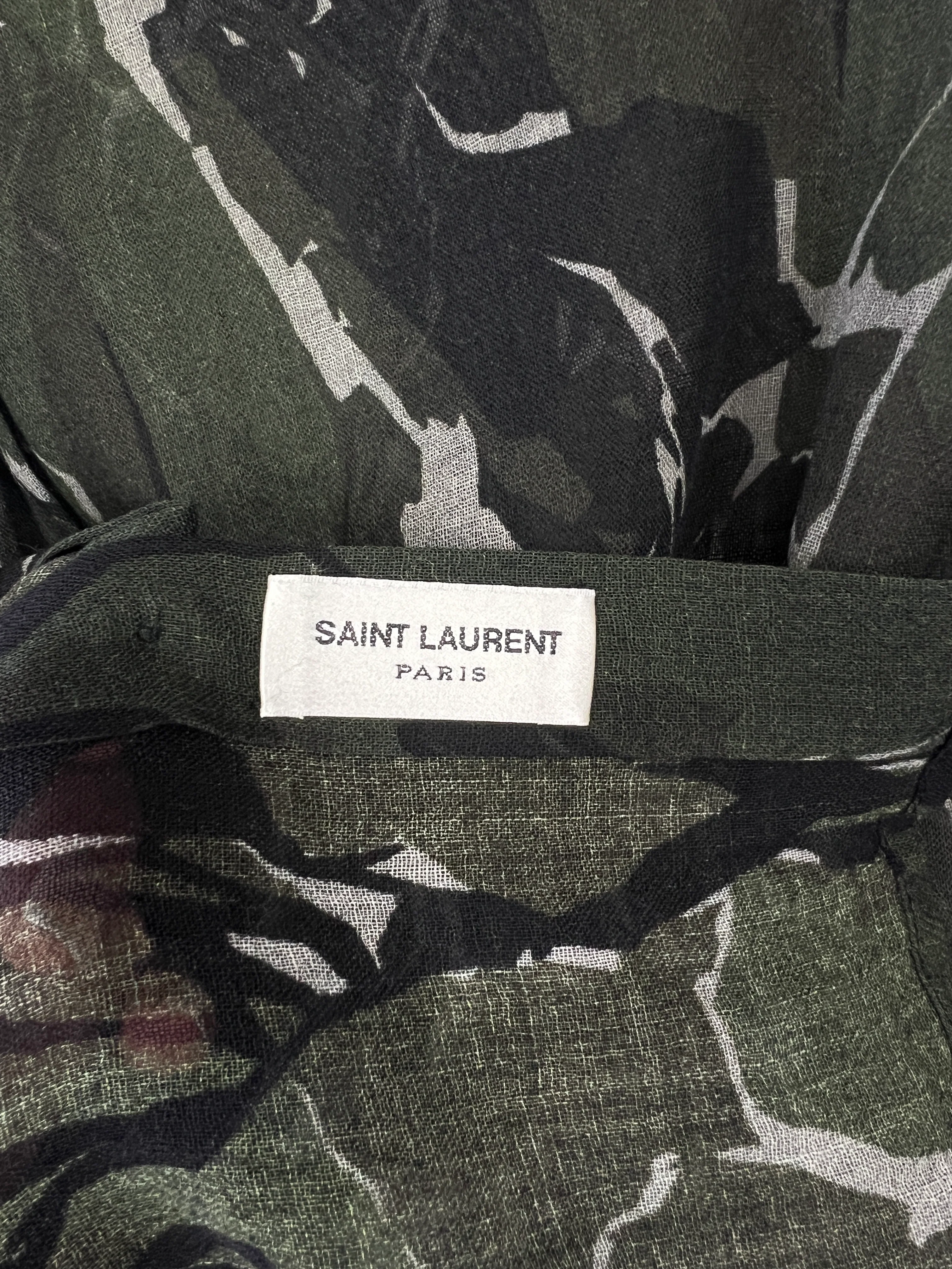 Saint Laurent Black and Deep Green Marble Print Sheer Virgin Wool Shirt Size FR 36 (UK 8) - Image 8
