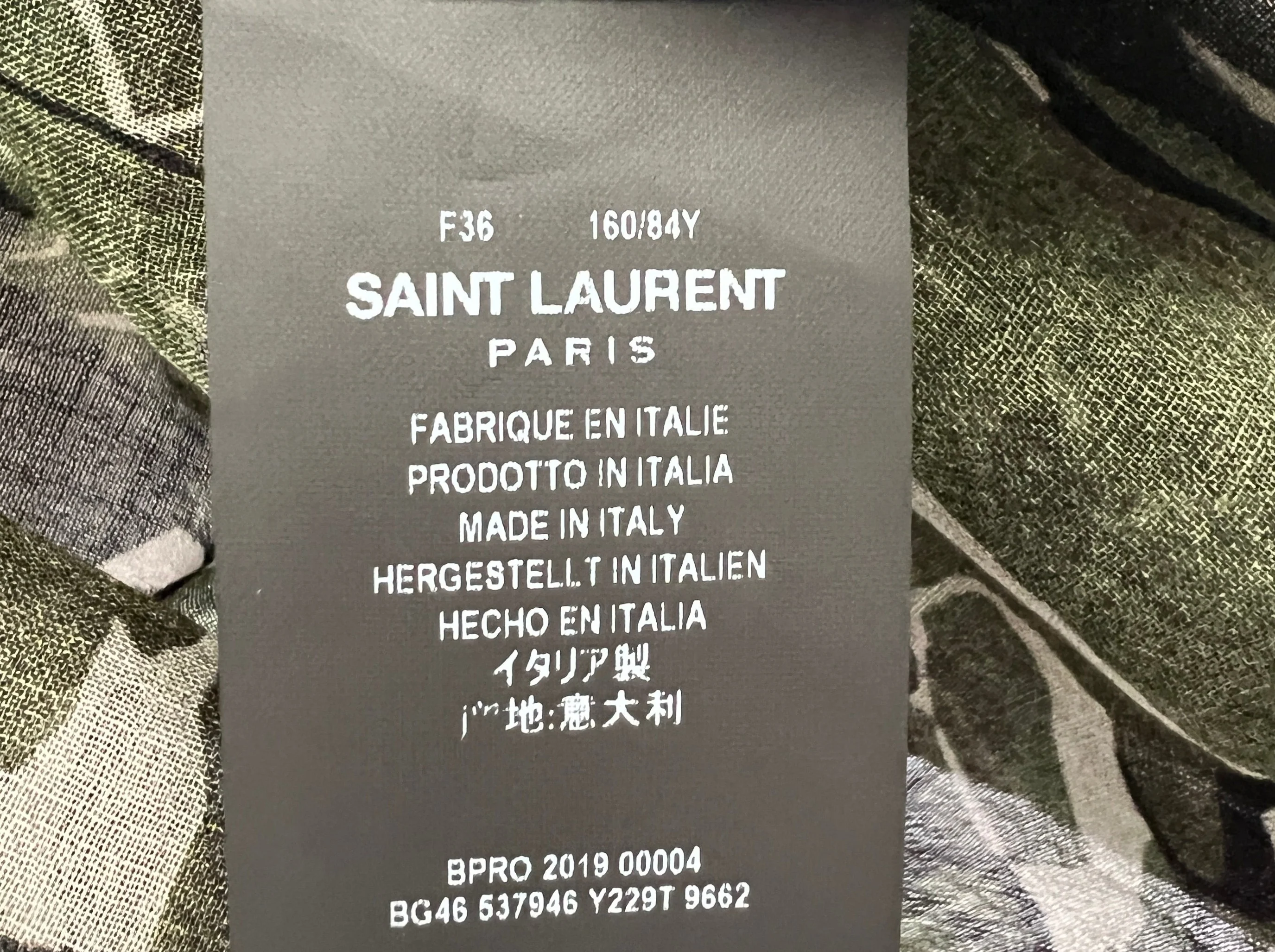 Saint Laurent Black and Deep Green Marble Print Sheer Virgin Wool Shirt Size FR 36 (UK 8) - Image 9