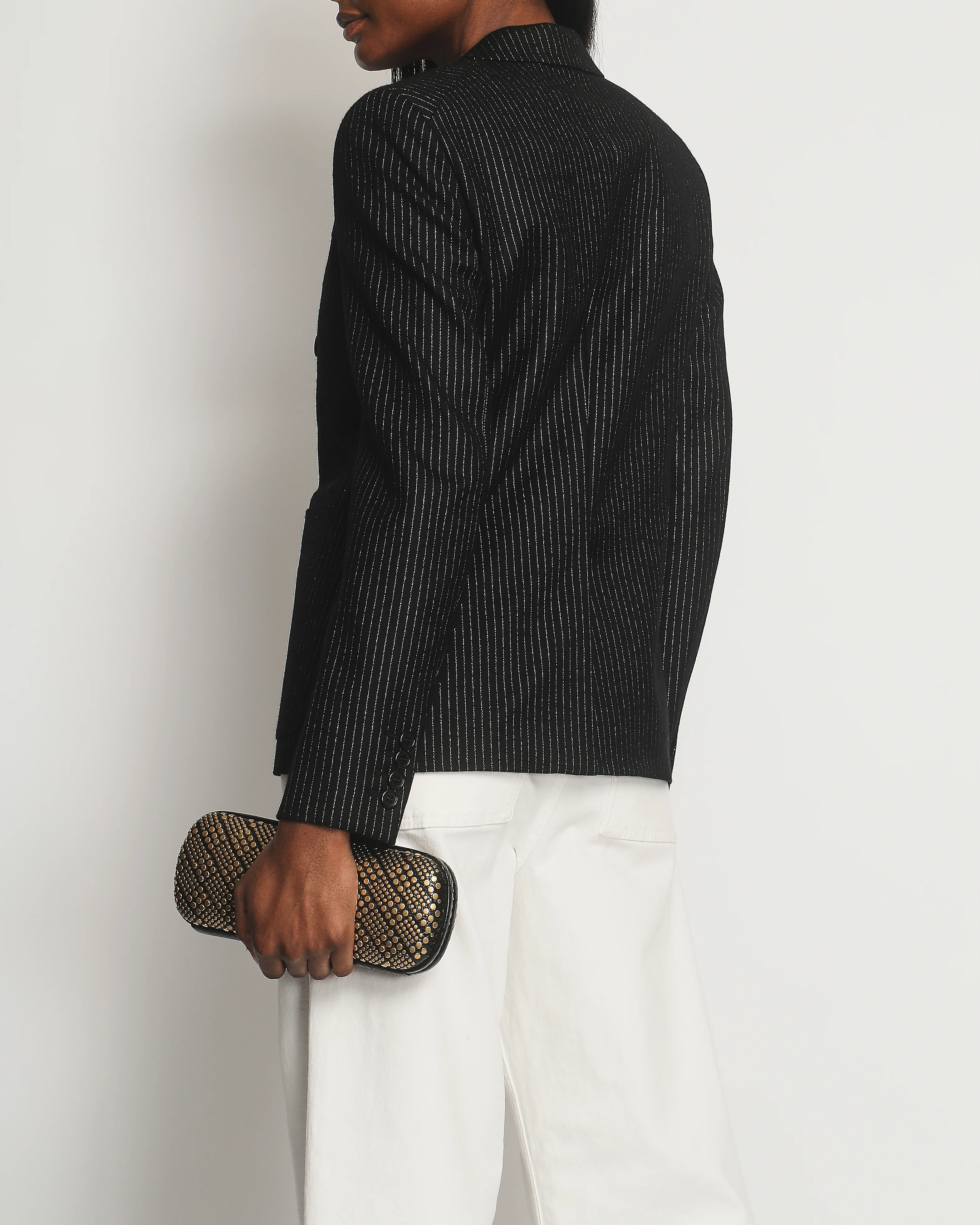 Saint Laurent Black and Gold Pinstripe Double Breasted Blazer FR 38 (UK 8) - Image 3