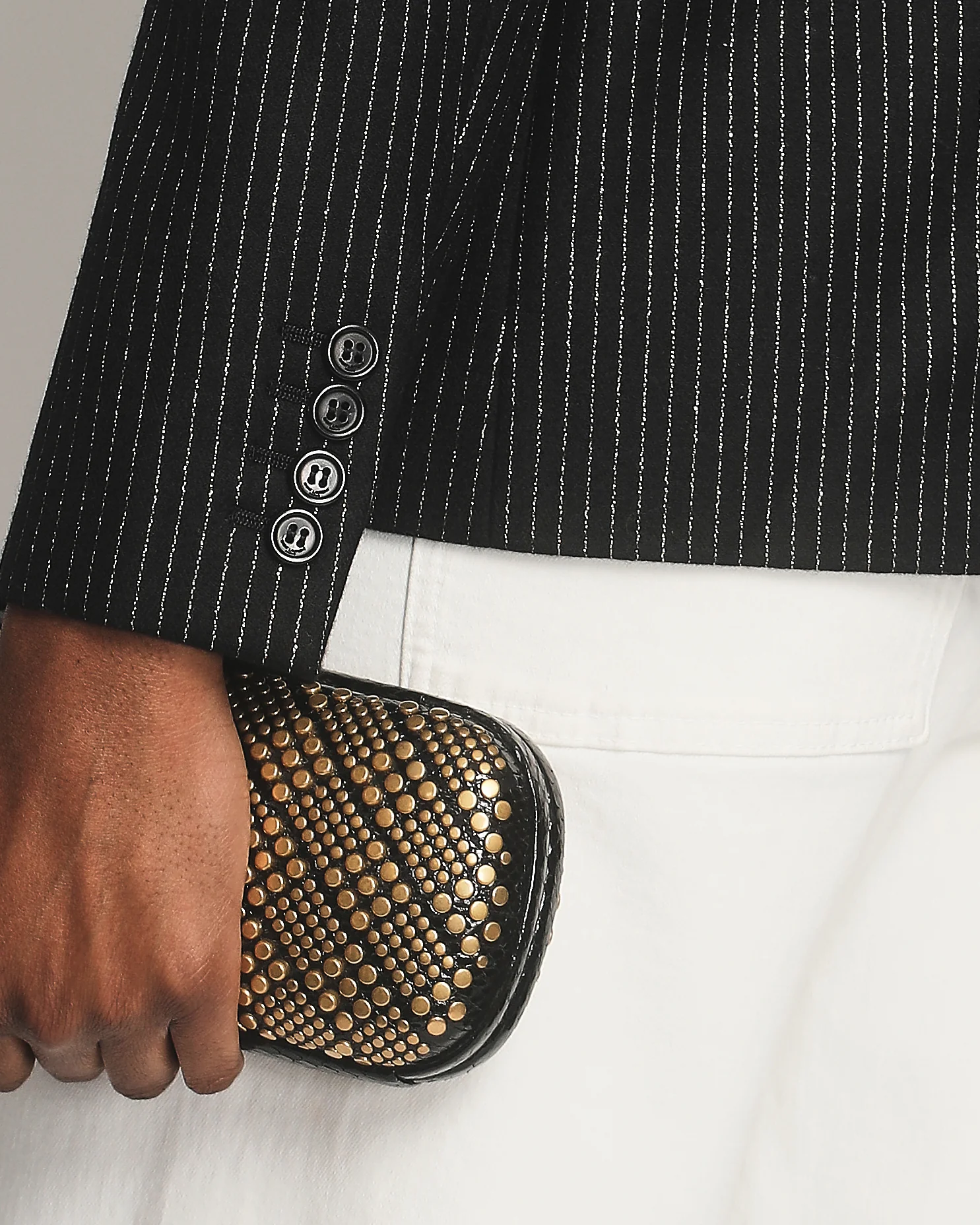 Saint Laurent Black and Gold Pinstripe Double Breasted Blazer FR 38 (UK 8) - Image 4