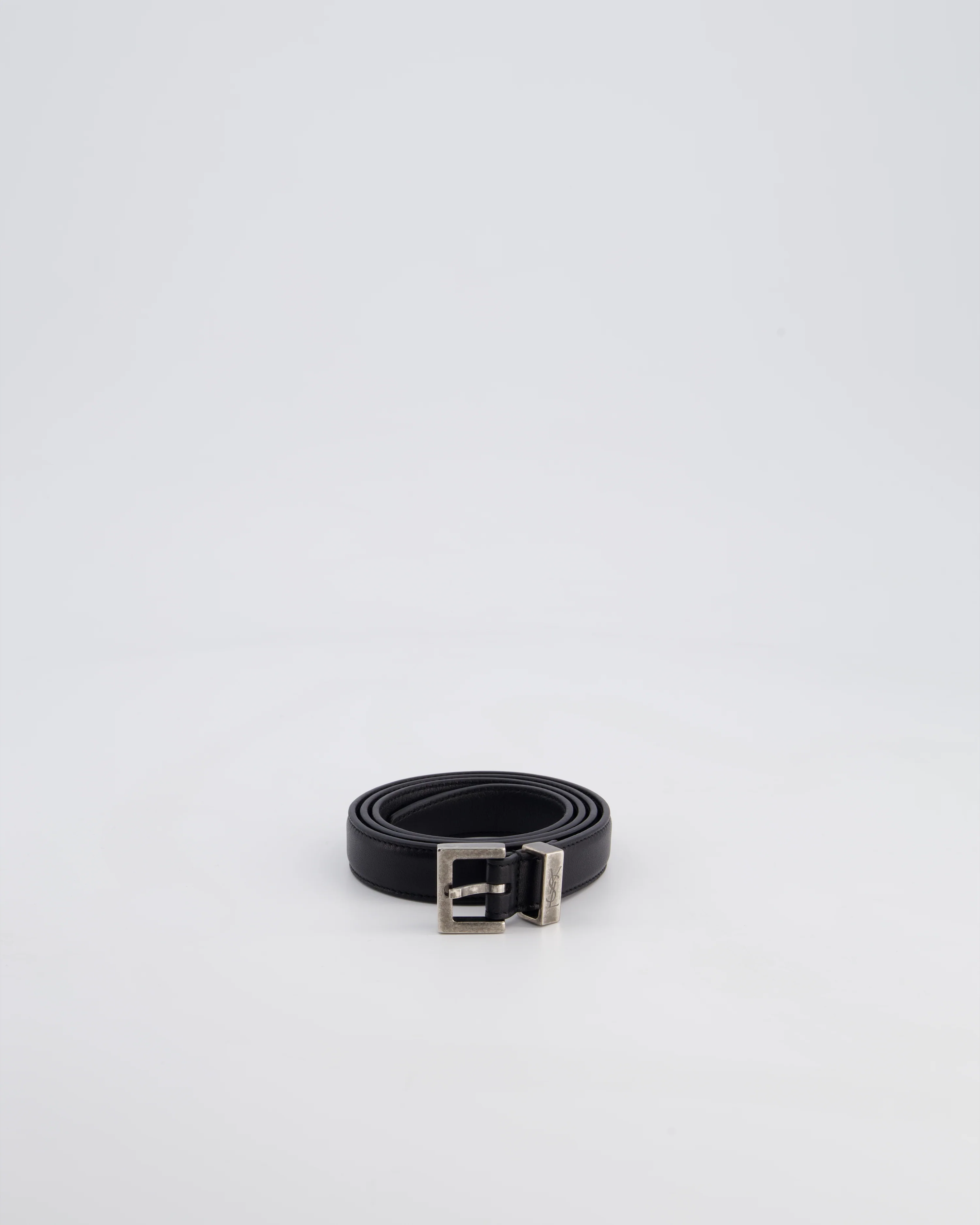 Saint Laurent Black Belt with Ruthenium Buckle in Smooth Leather Size 75 - Image 4