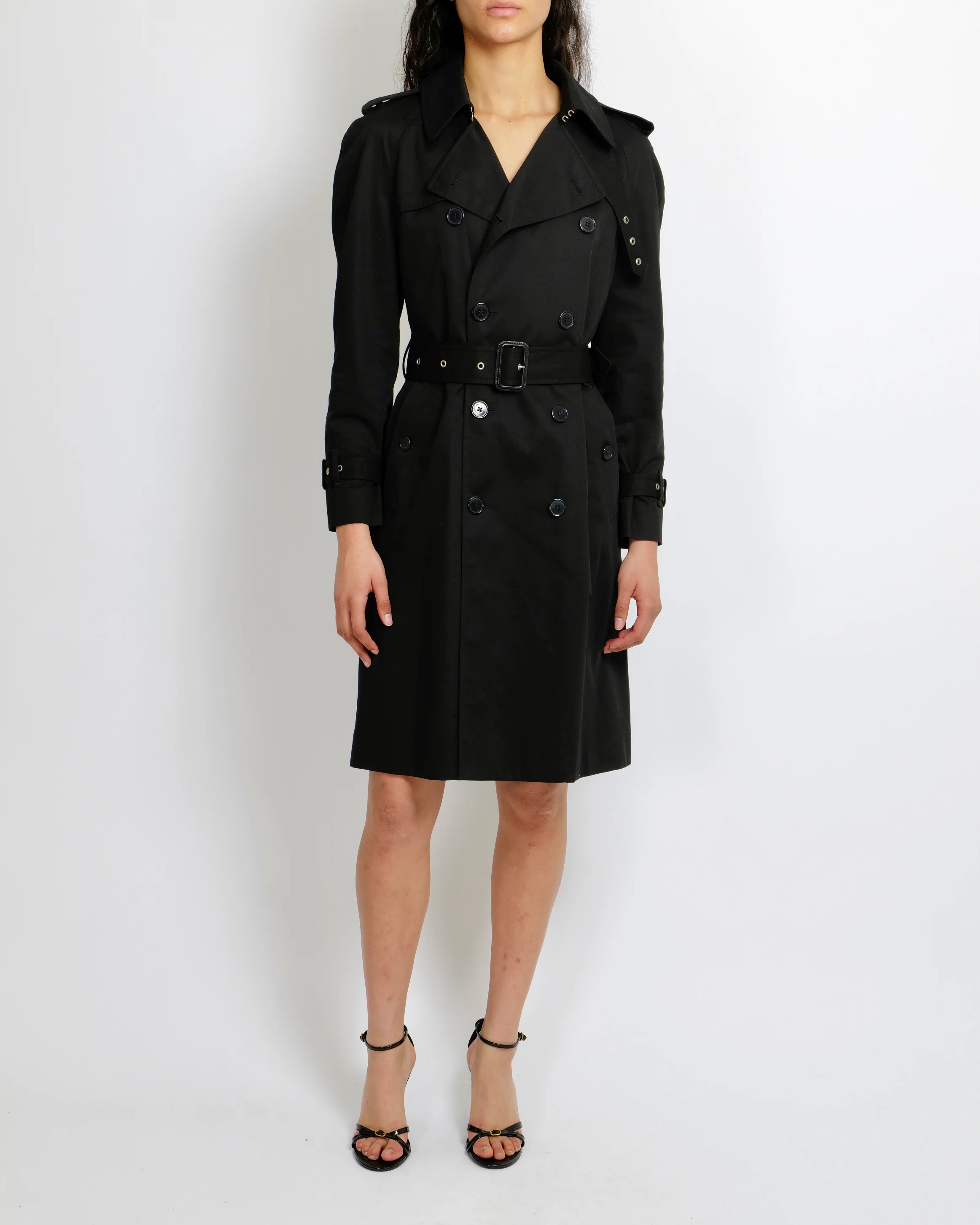 Saint Laurent Black Belted Trench Coat with Buckle Details Size FR 42 (UK 14) - Image 2
