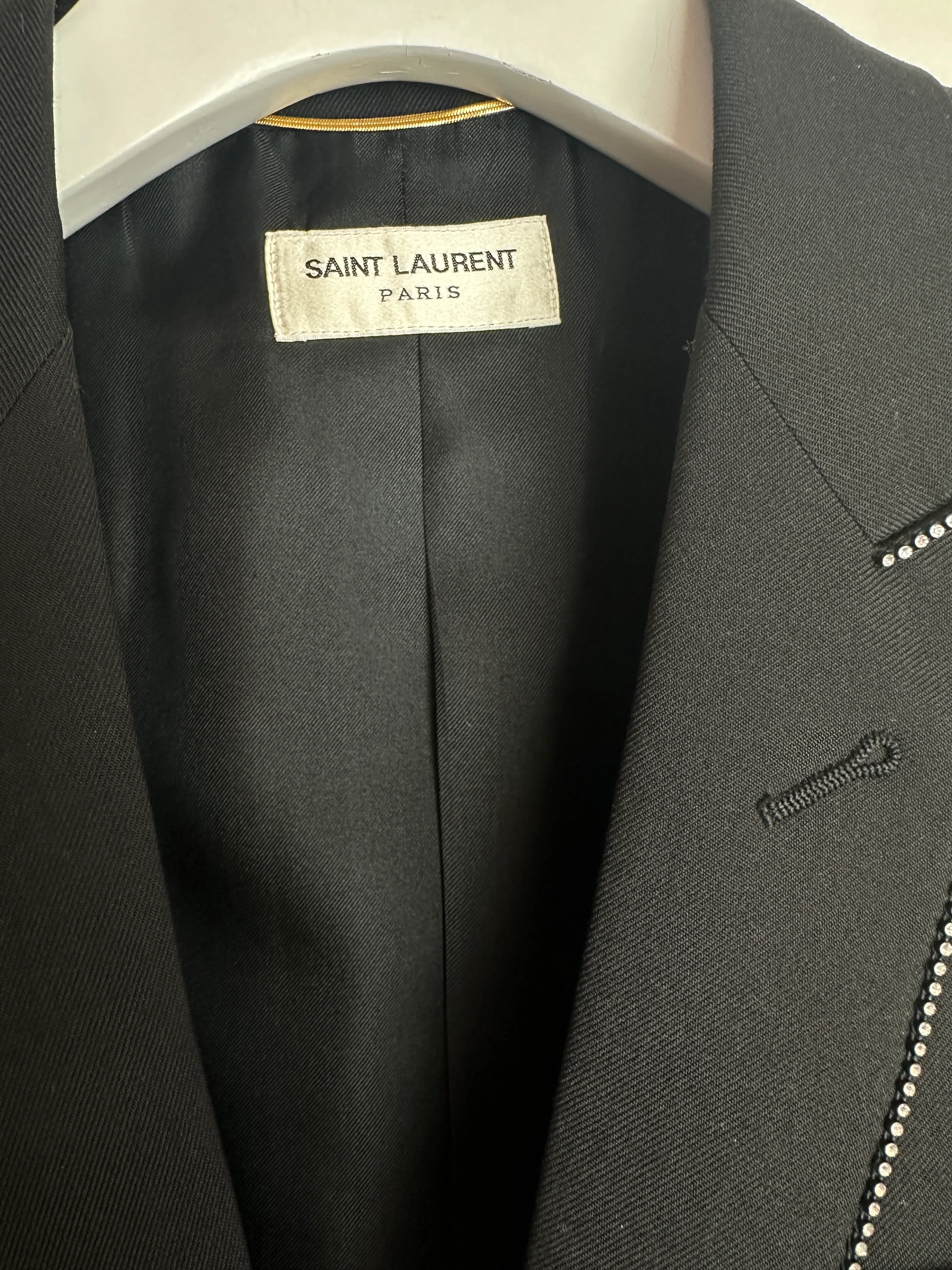 Saint Laurent Black Blazer with Crystal Lapel Trim Detail Size FR 36 (UK 8) - Image 10