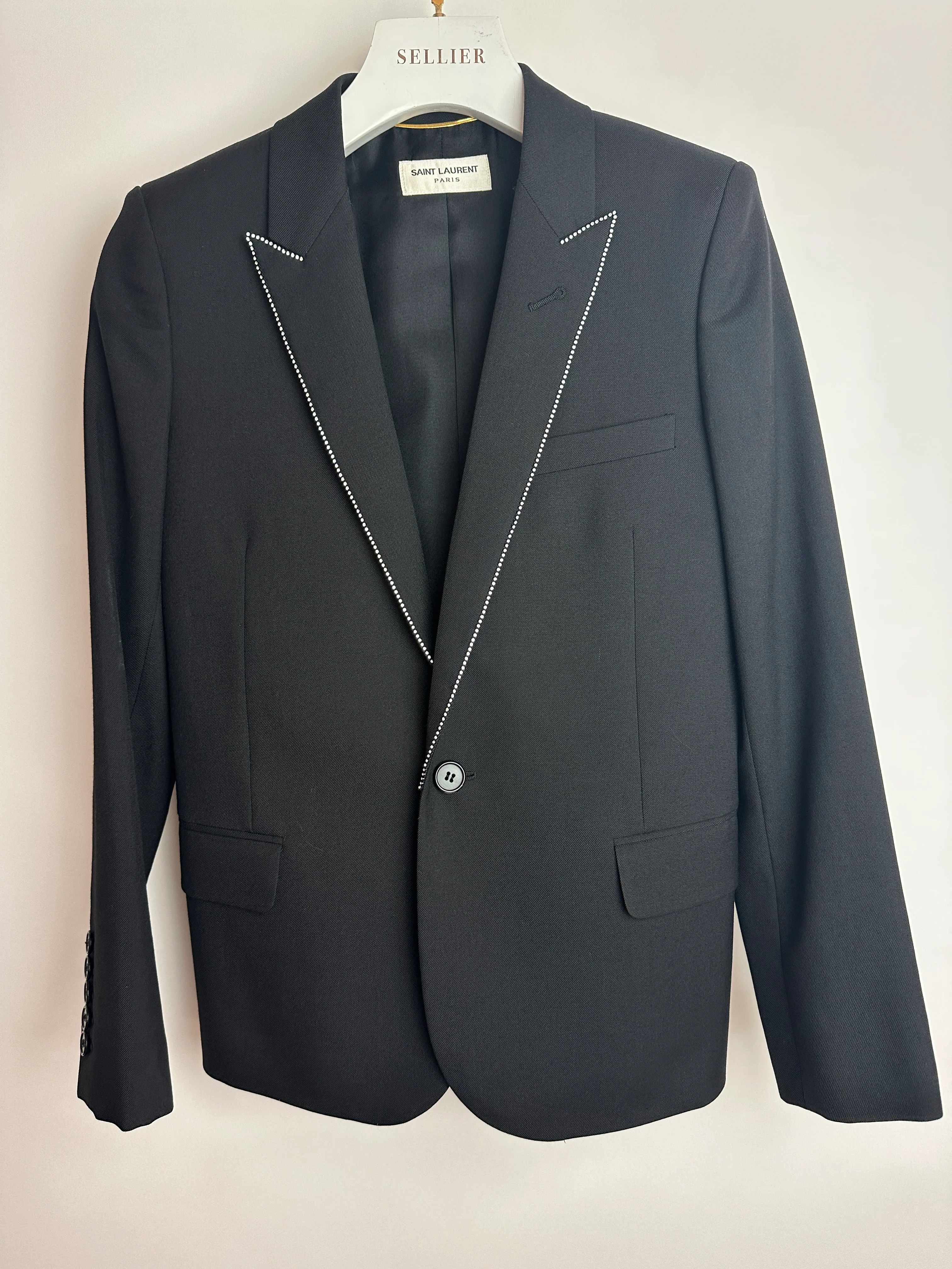 Saint Laurent Black Blazer with Crystal Lapel Trim Detail Size FR 36 (UK 8) - Image 8