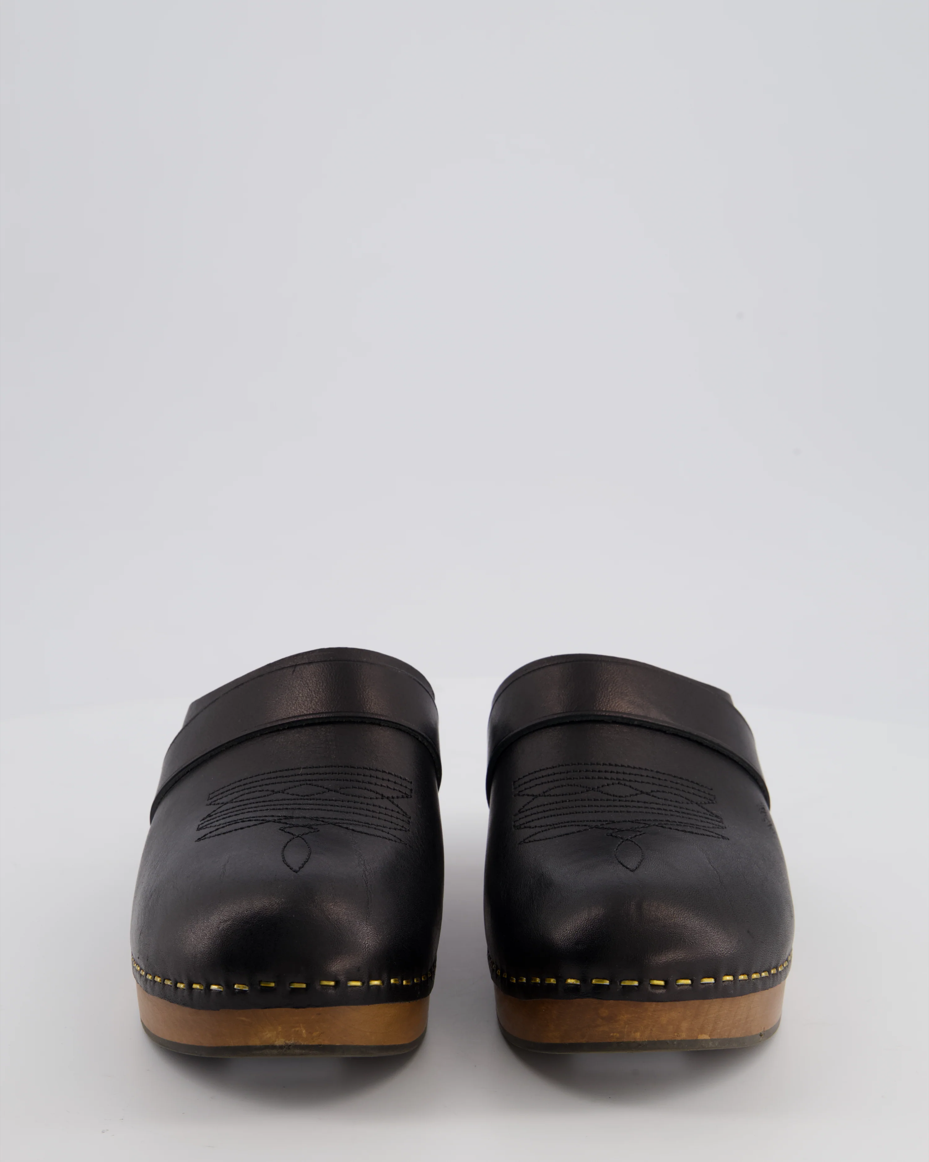 Saint Laurent Black Leather and Wood Clogs with Stitching Detail Size EU 38 - Image 3