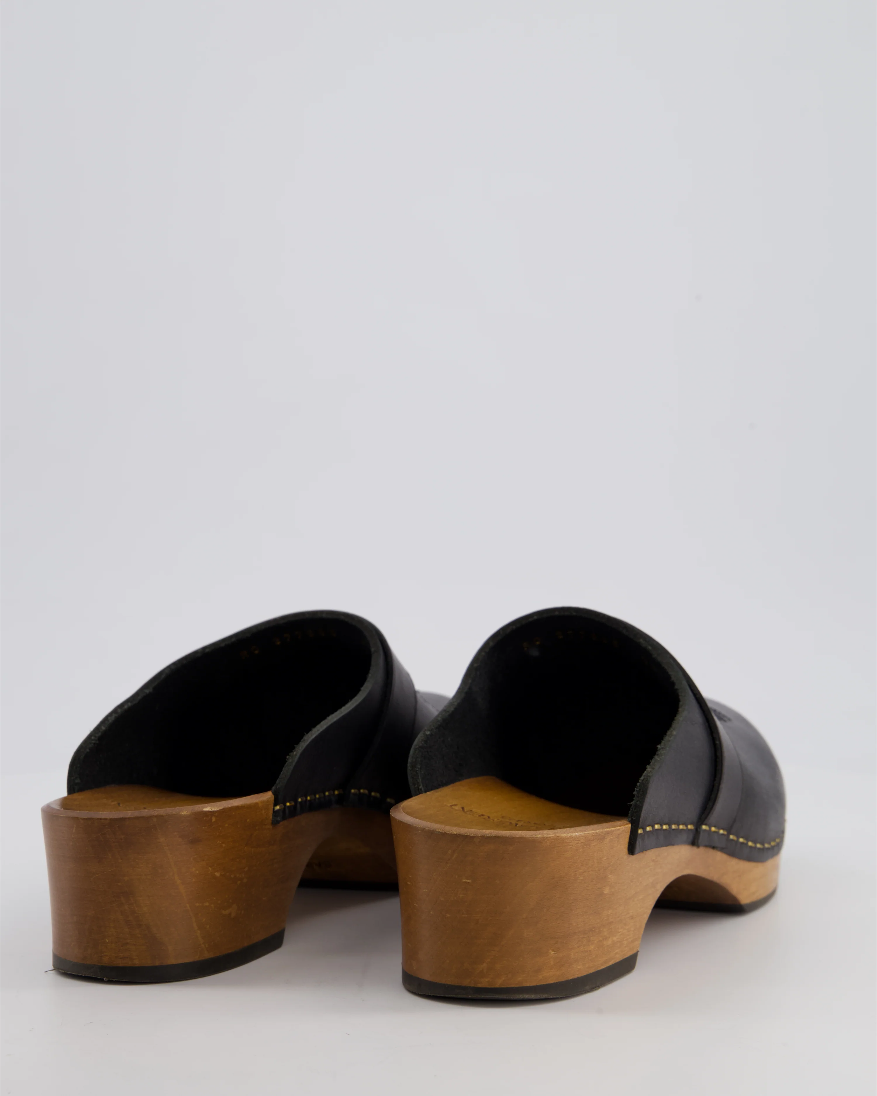 Saint Laurent Black Leather and Wood Clogs with Stitching Detail Size EU 38 - Image 4