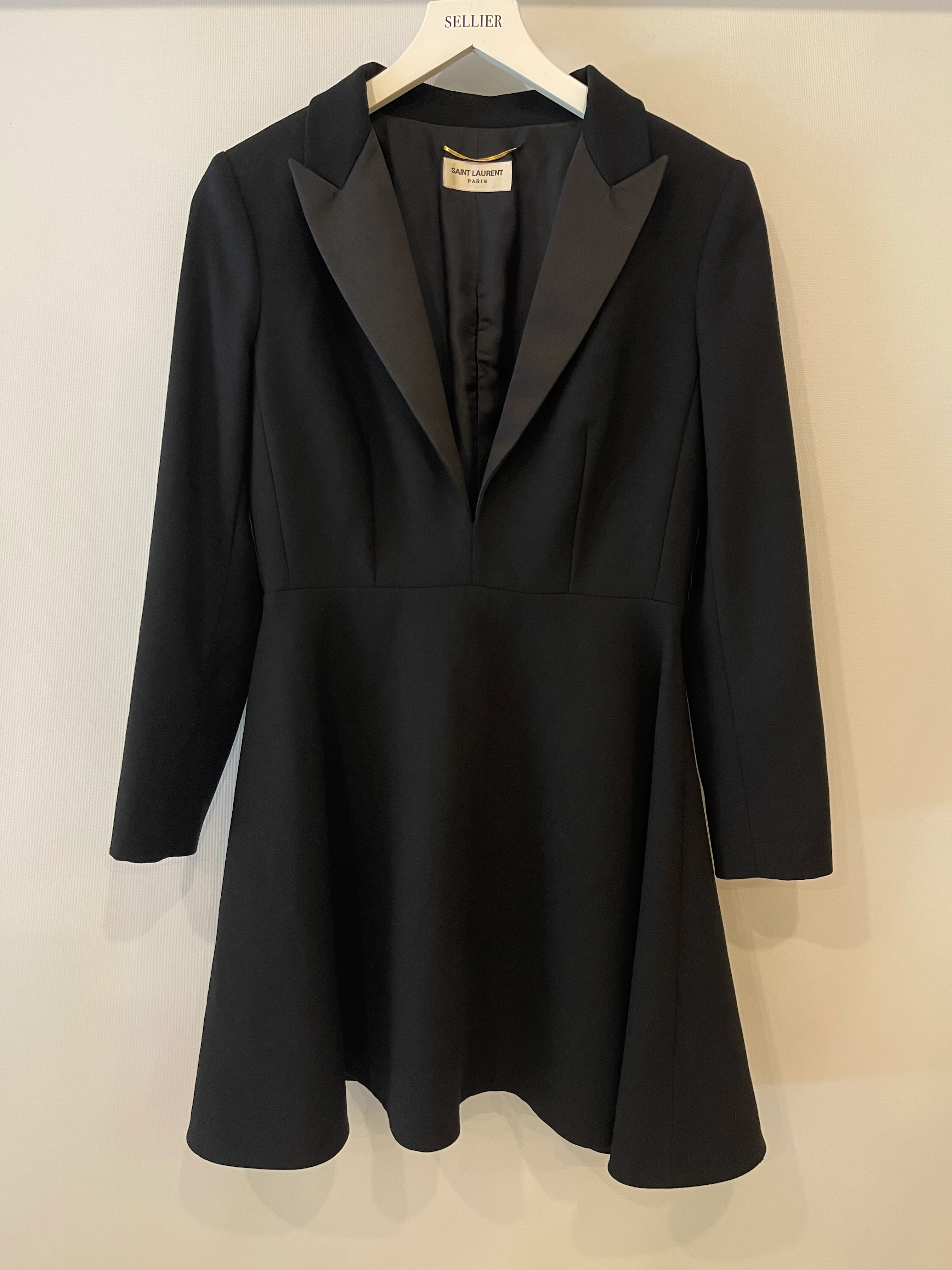 Saint Laurent Black Long Sleeve Tailored Low Cut Mini Dress Size FR 38 (UK 10) - Image 11