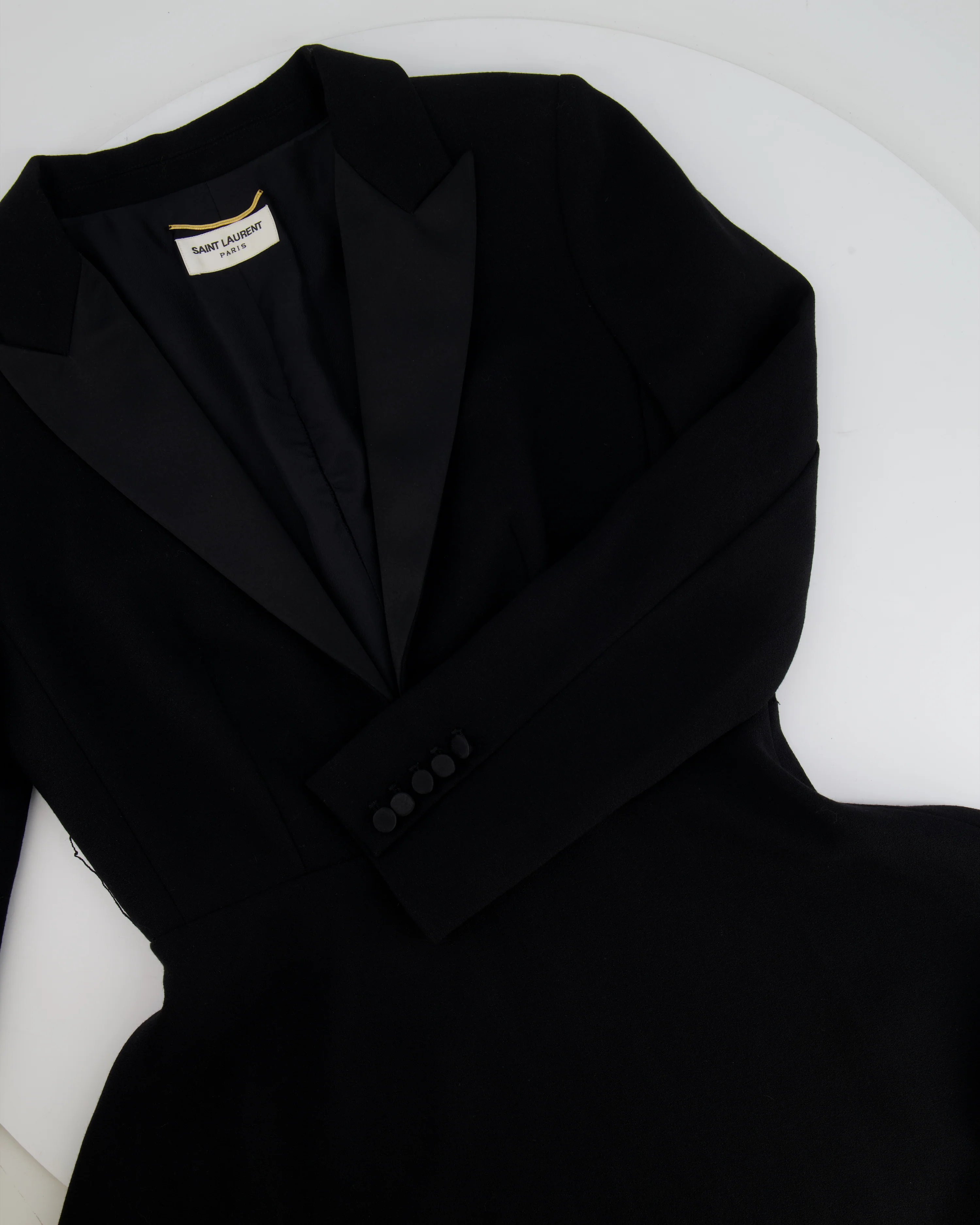 Saint Laurent Black Long Sleeve Tailored Low Cut Mini Dress Size FR 38 (UK 10) - Image 8