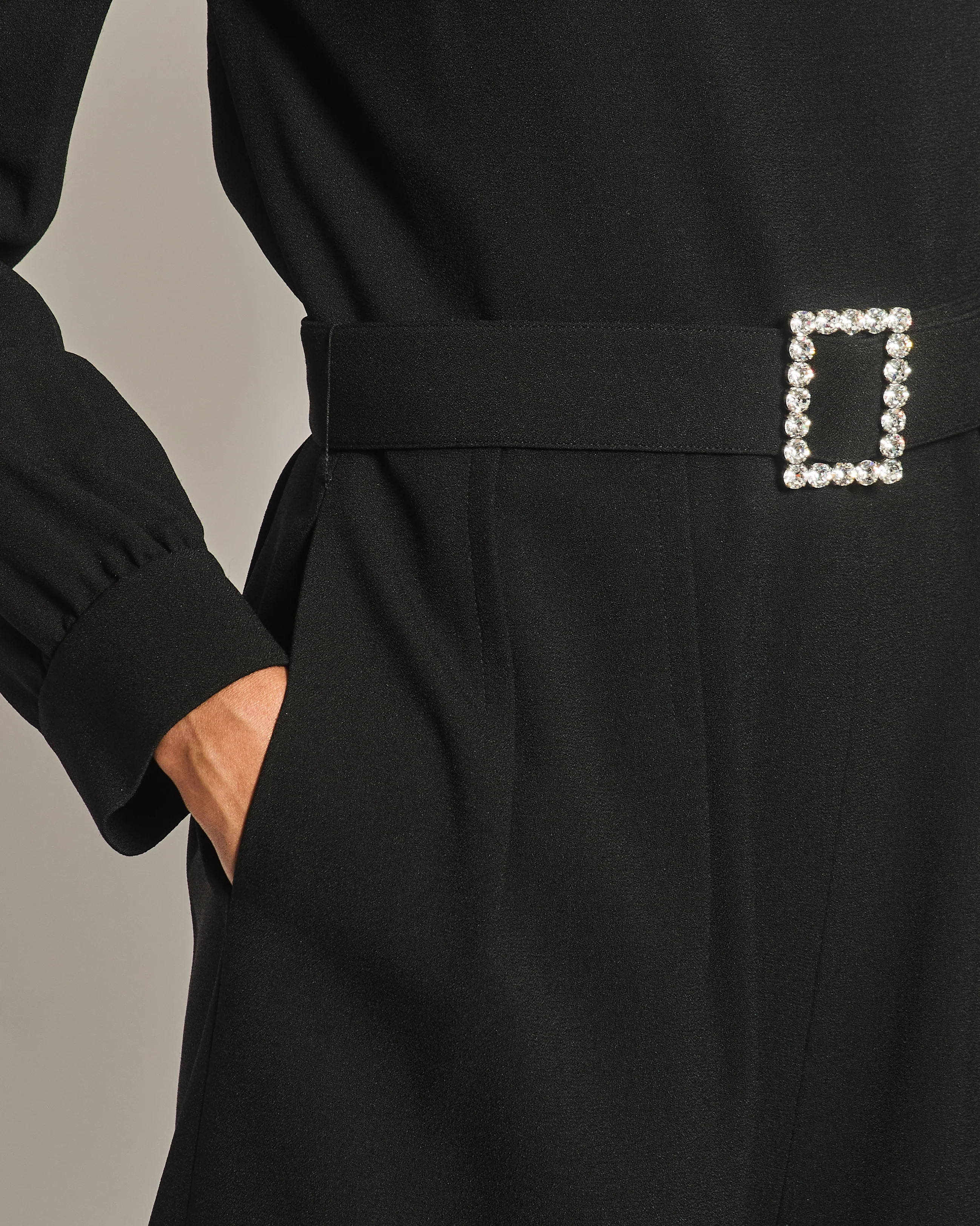 Saint Laurent Black Mid-Neck Long Sleeve Backless Playsuit with Embellished Belt Detail Size FR 40 (UK 12) - Image 3