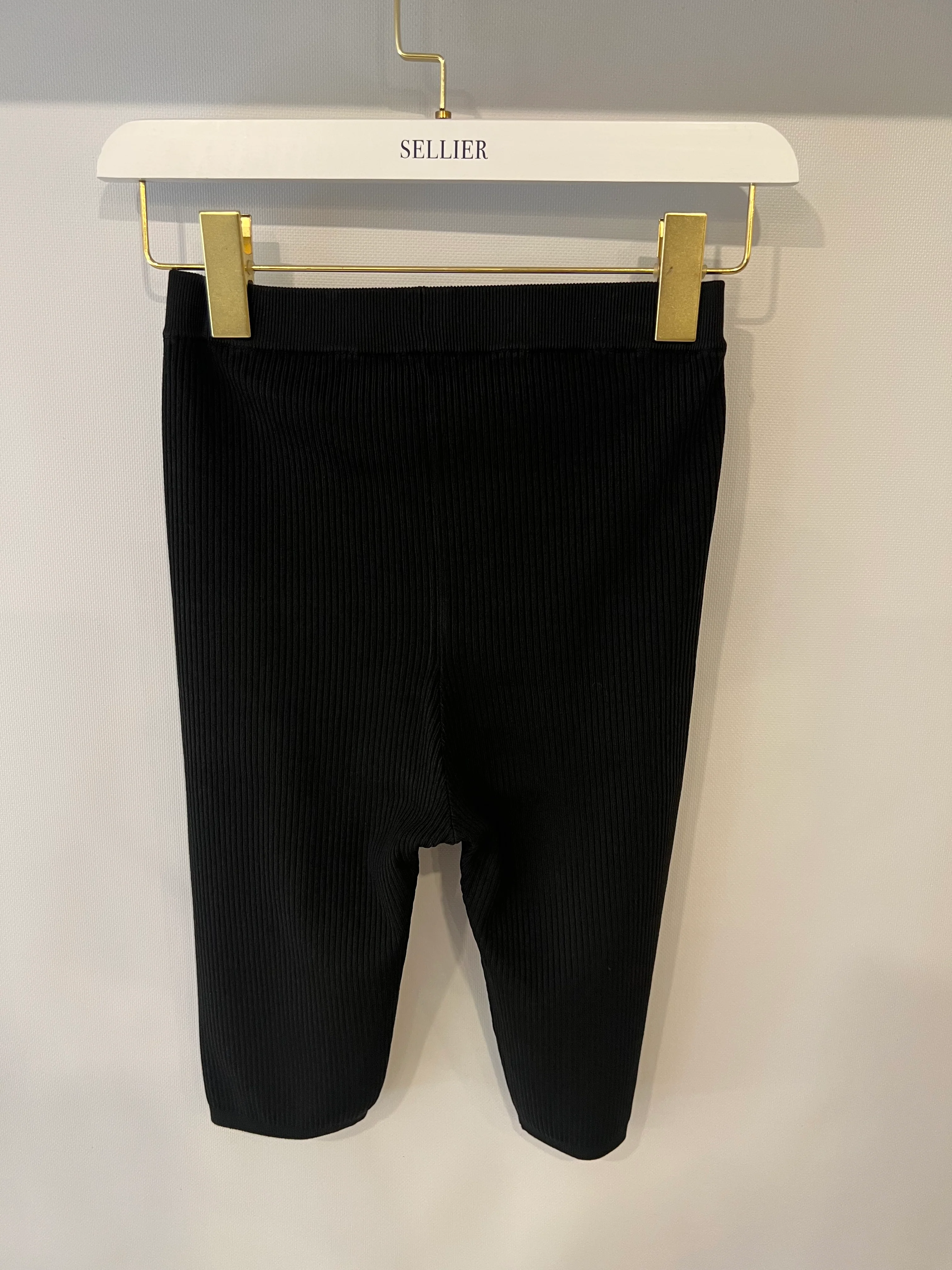 Saint Laurent Black Ribbed Biker Leggings with Gold YSL Logo Detail Size FR 38 (UK 10) - Image 9