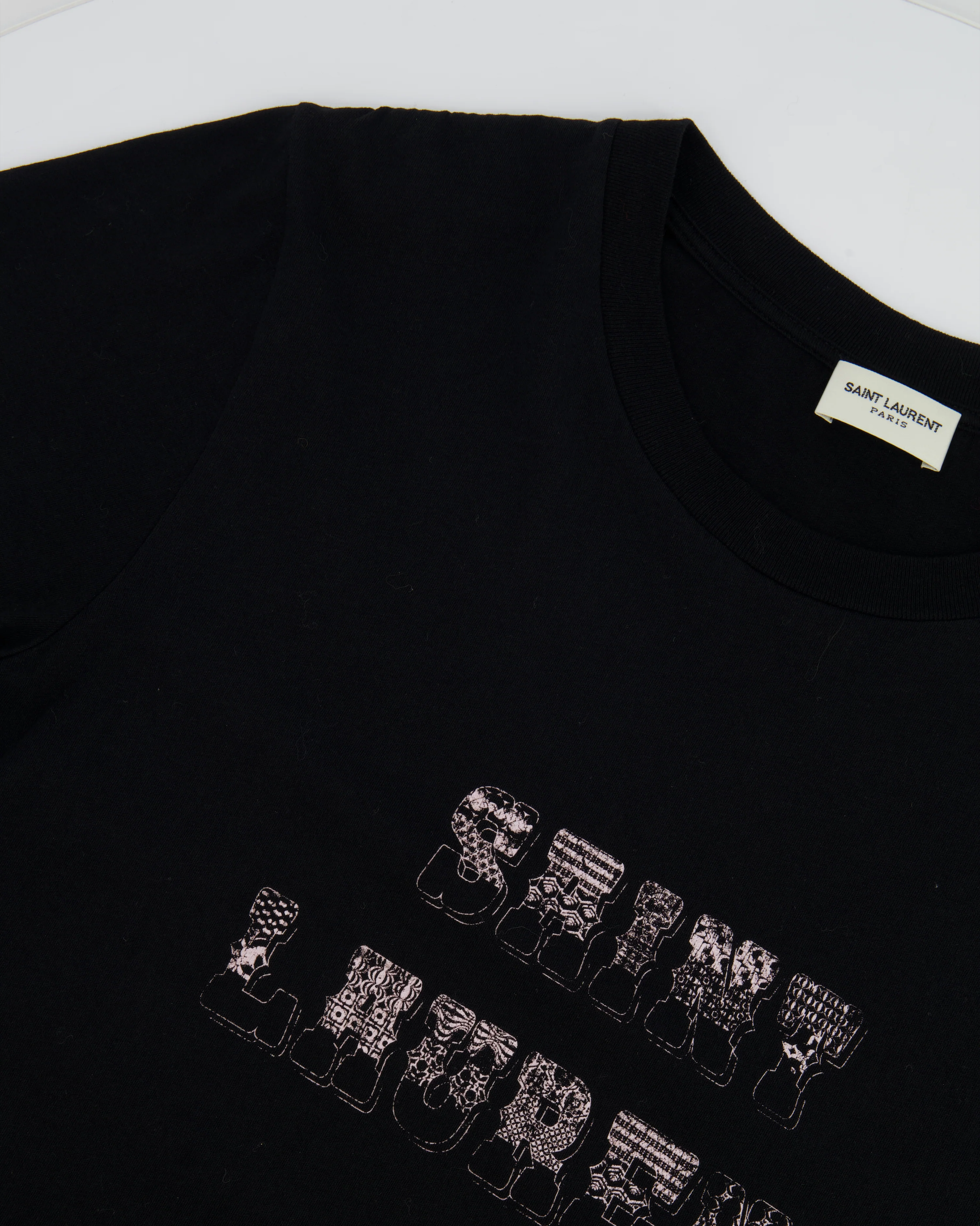 Saint Laurent Black Round Neck T-Shirt with Logo Print Detail Size S (UK 8) - Image 3