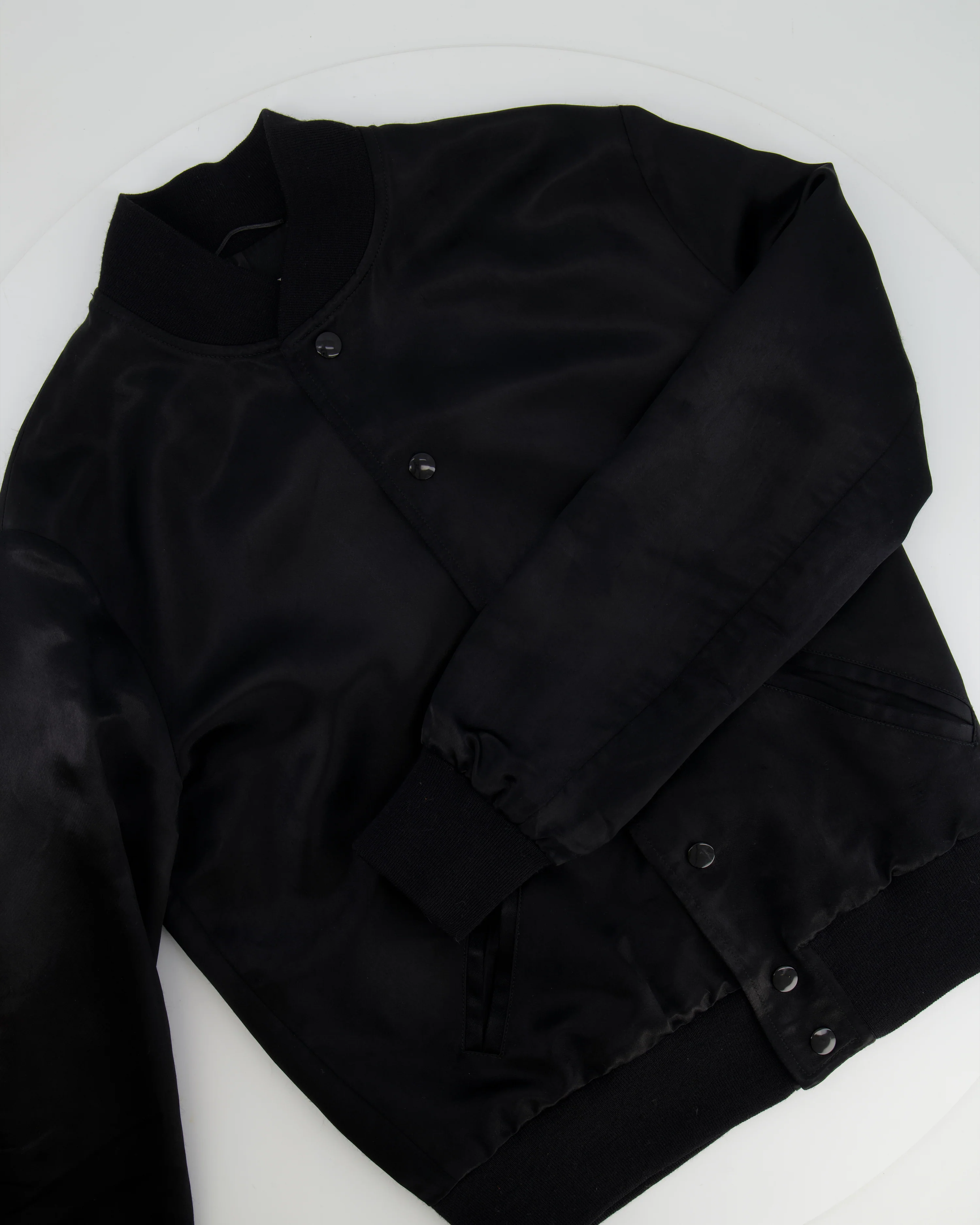 Saint Laurent Black Satin Bomber Jacket with Multicolour Glitter and Leather Shark Detail and "Sweet Dreams" Embroidery Size FR 36 (UK 8)