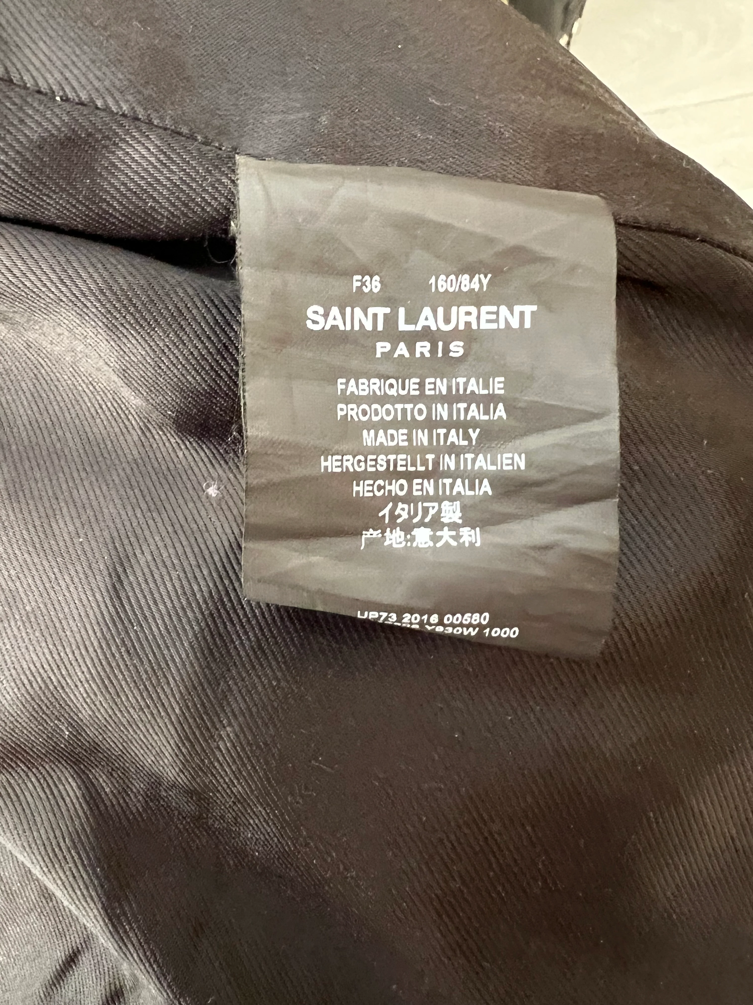Saint Laurent Black Satin Bomber Jacket with Multicolour Glitter and Leather Shark Detail and "Sweet Dreams" Embroidery Size FR 36 (UK 8) - Image 10