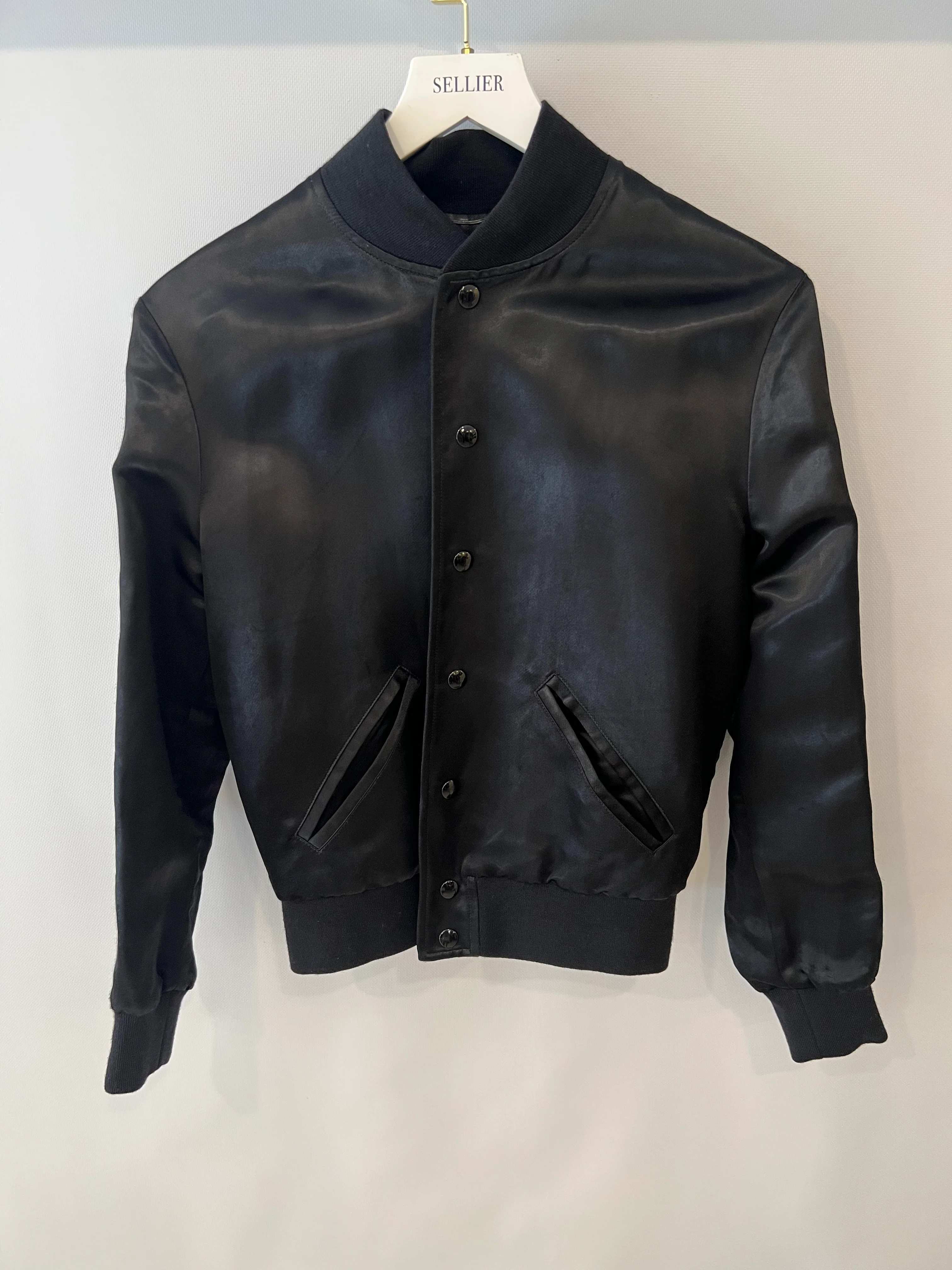 Saint Laurent Black Satin Bomber Jacket with Multicolour Glitter and Leather Shark Detail and "Sweet Dreams" Embroidery Size FR 36 (UK 8) - Image 4