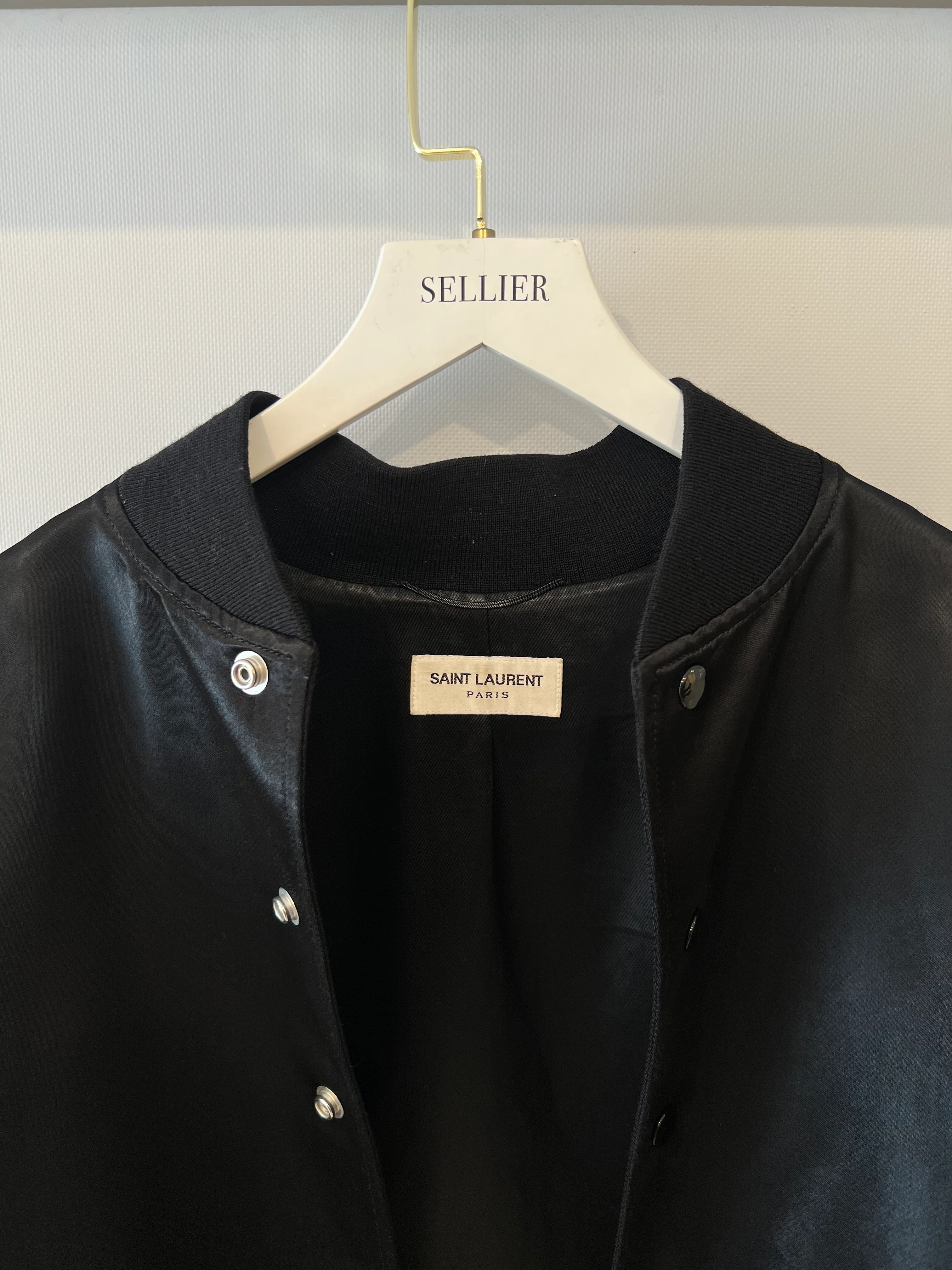 Saint Laurent Black Satin Bomber Jacket with Multicolour Glitter and Leather Shark Detail and "Sweet Dreams" Embroidery Size FR 36 (UK 8) - Image 6