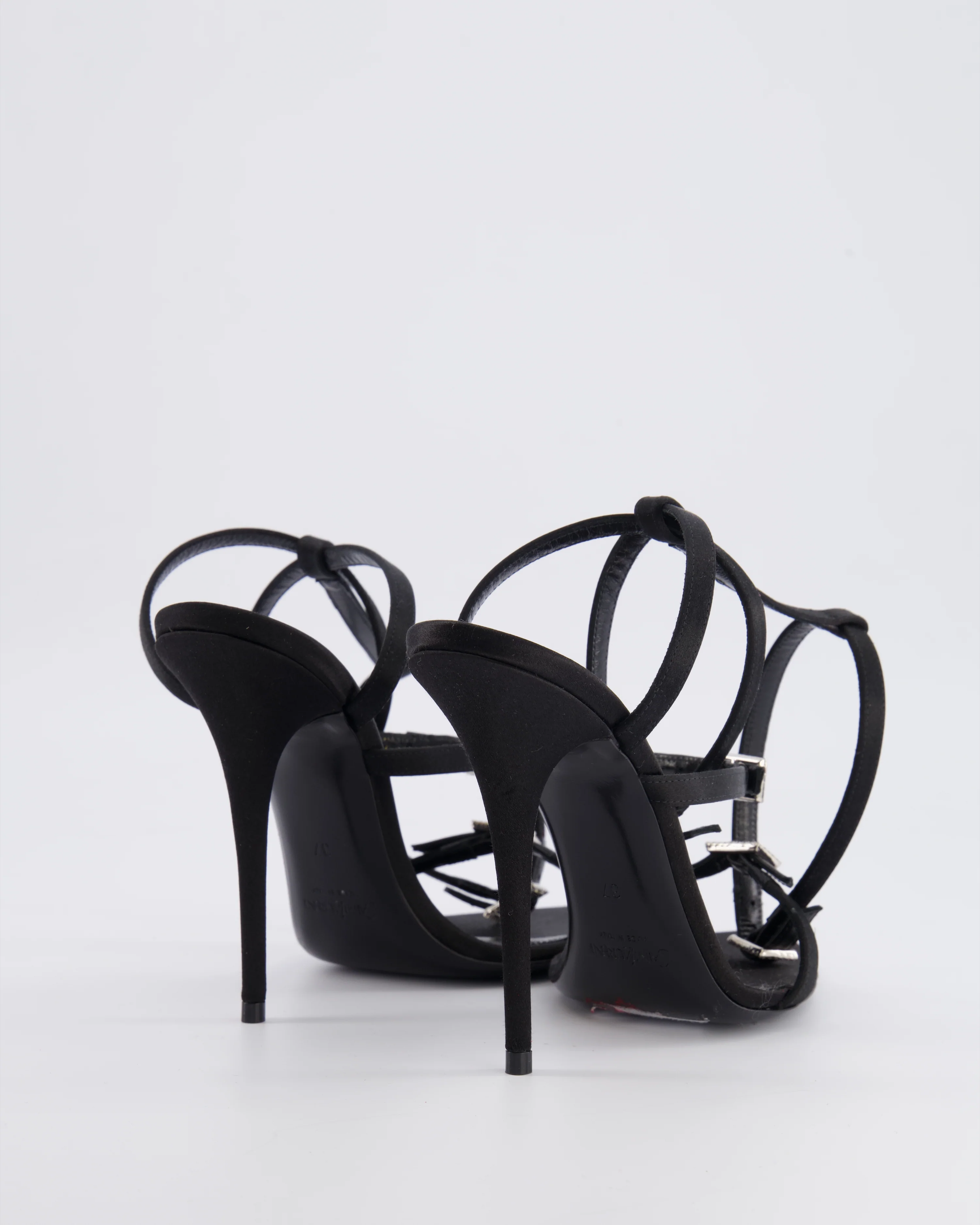 Saint Laurent Black Satin Nuit 110 Crêpe Heeled Sandals with Crystals Size EU 37 RRP £1,030 - Image 4