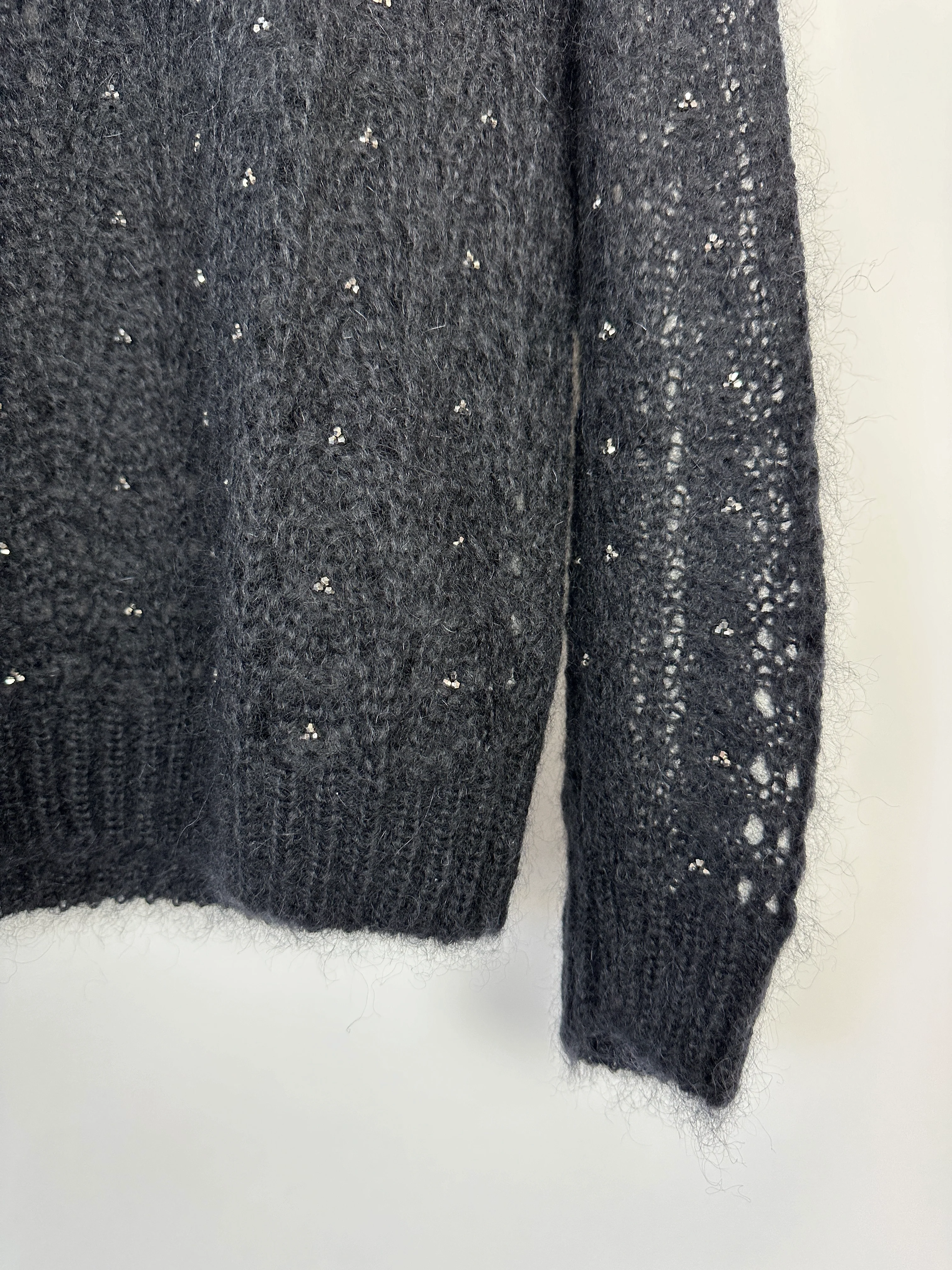 Saint Laurent Black See-Through Jumper with Silver Crystals Details Size FR 36 (UK 8) - Image 11
