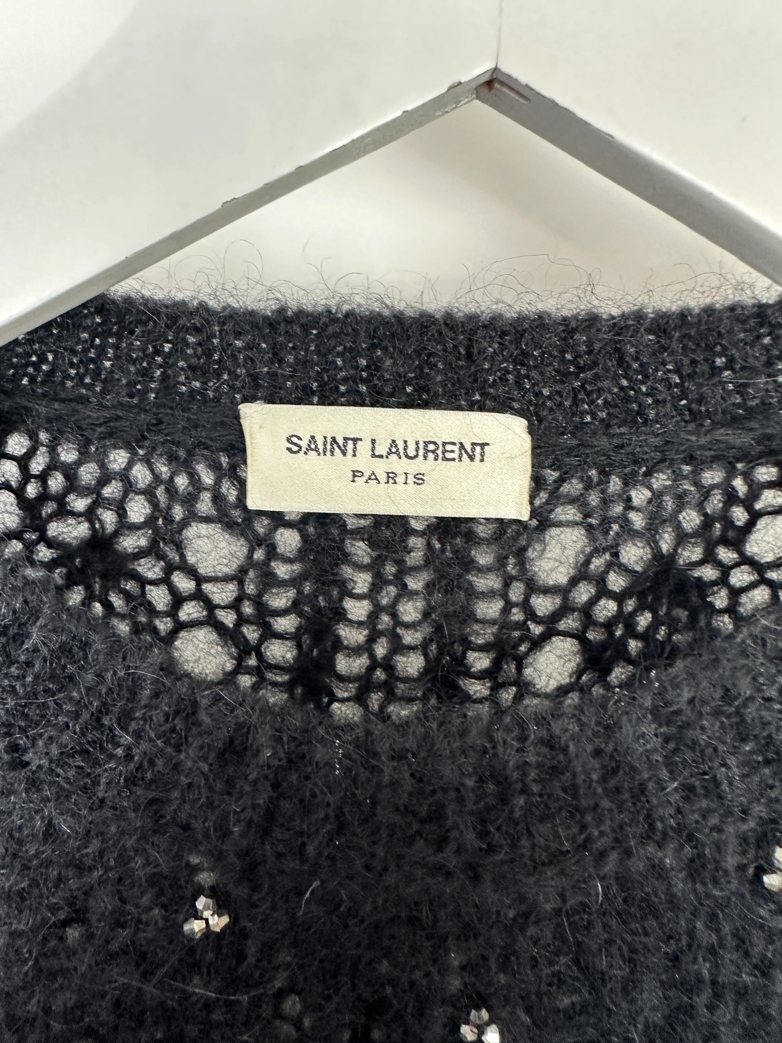 Saint Laurent Black See-Through Jumper with Silver Crystals Details Size FR 36 (UK 8) - Image 12