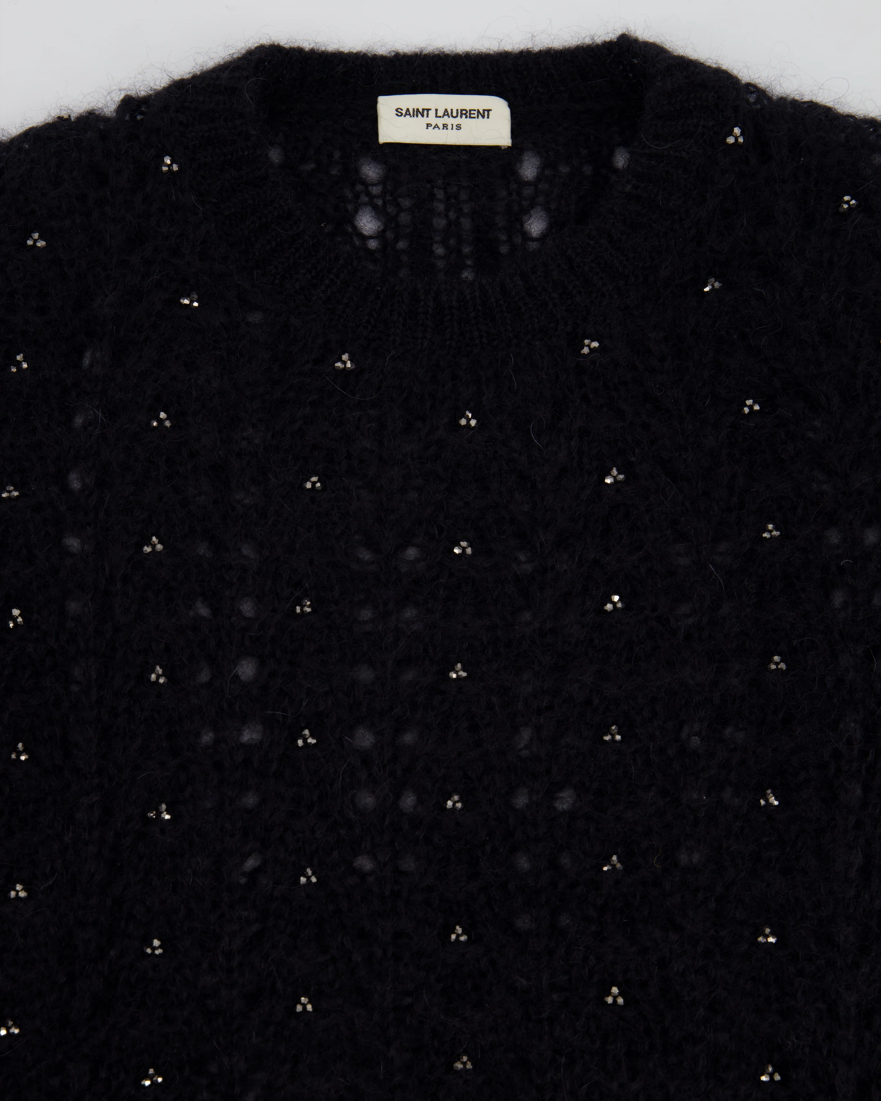 Saint Laurent Black See-Through Jumper with Silver Crystals Details Size FR 36 (UK 8) - Image 7