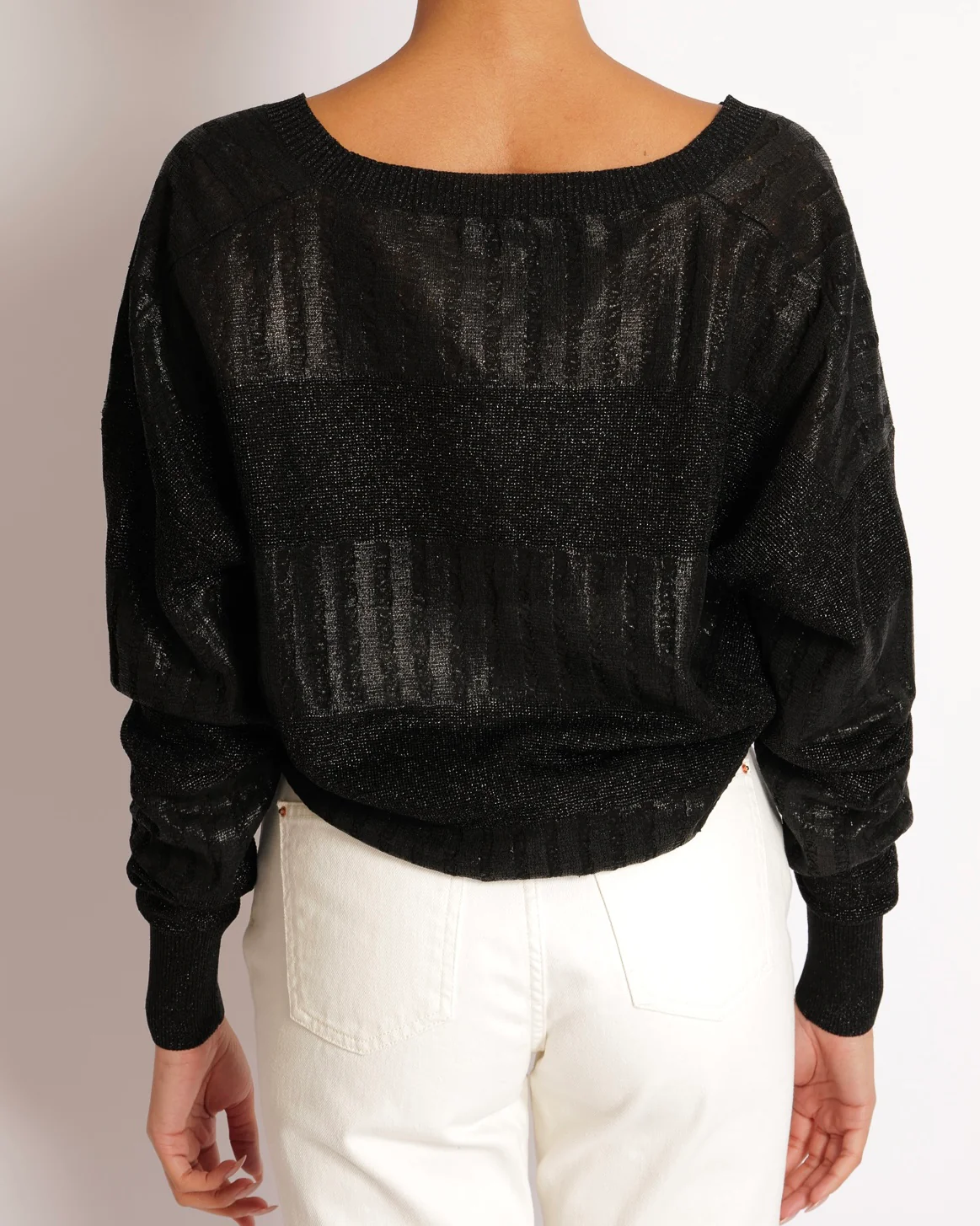 Saint Laurent Black Shimmery Panelled V Neck Jumper Size S (UK 8) - Image 3