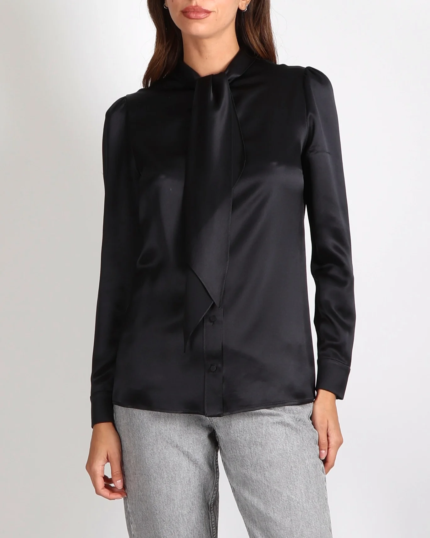 Saint Laurent Black Silk Shirt with Tie Knot Detail Size FR 38 (UK 10)