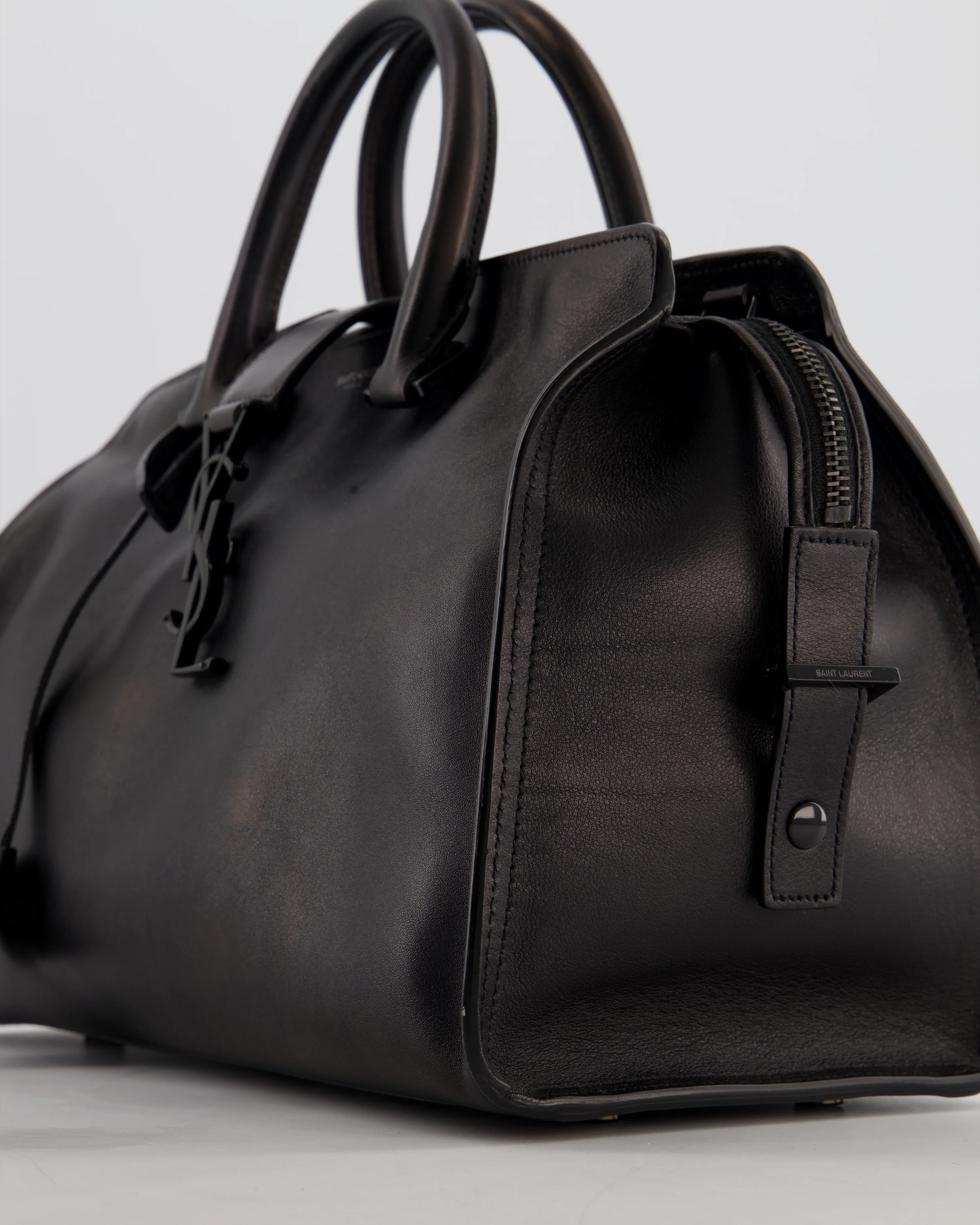 Saint Laurent Black Small Monogram Cabas Satchel Bag in Calfskin Leather and Black Hardware - Image 10