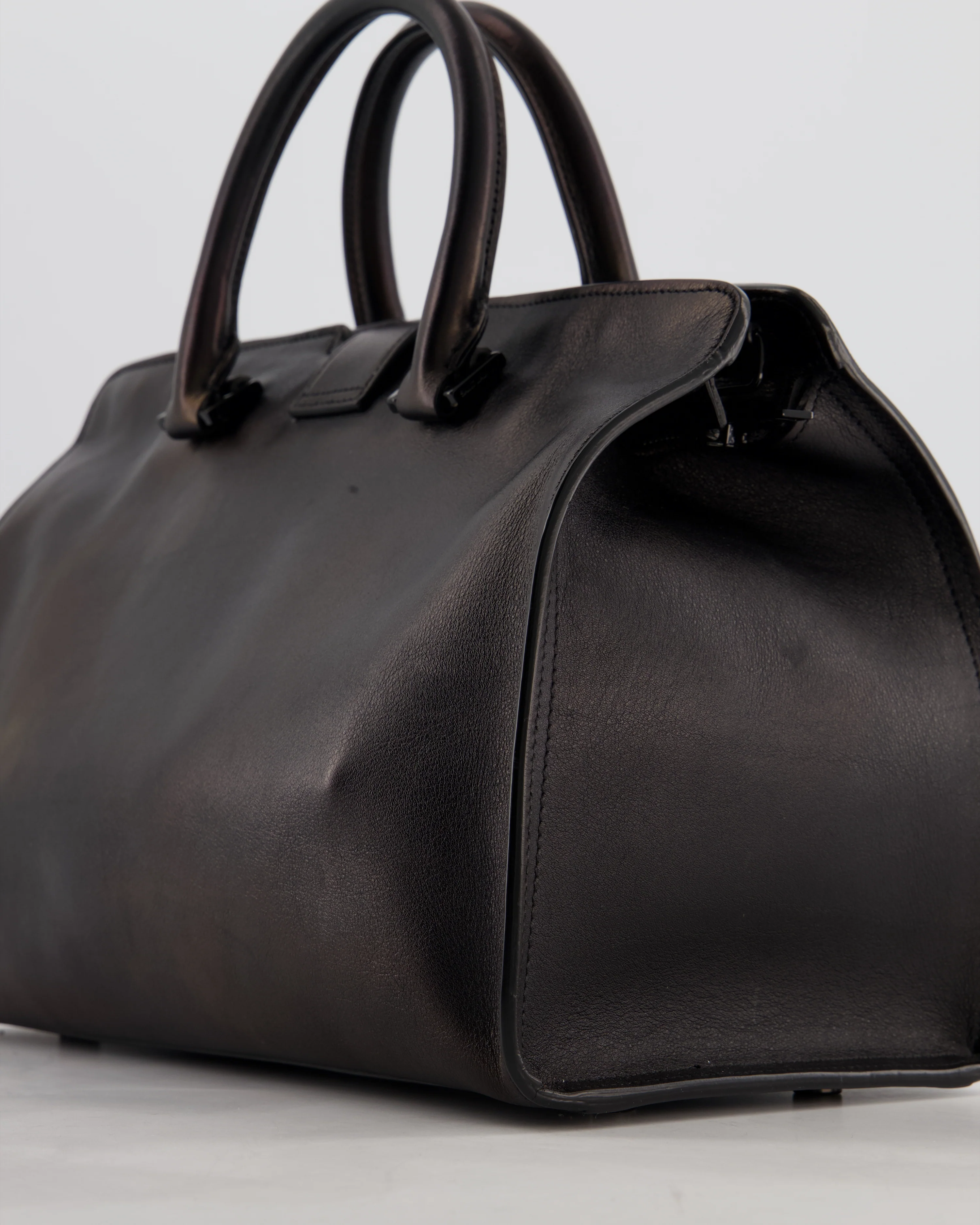 Saint Laurent Black Small Monogram Cabas Satchel Bag in Calfskin Leather and Black Hardware - Image 11