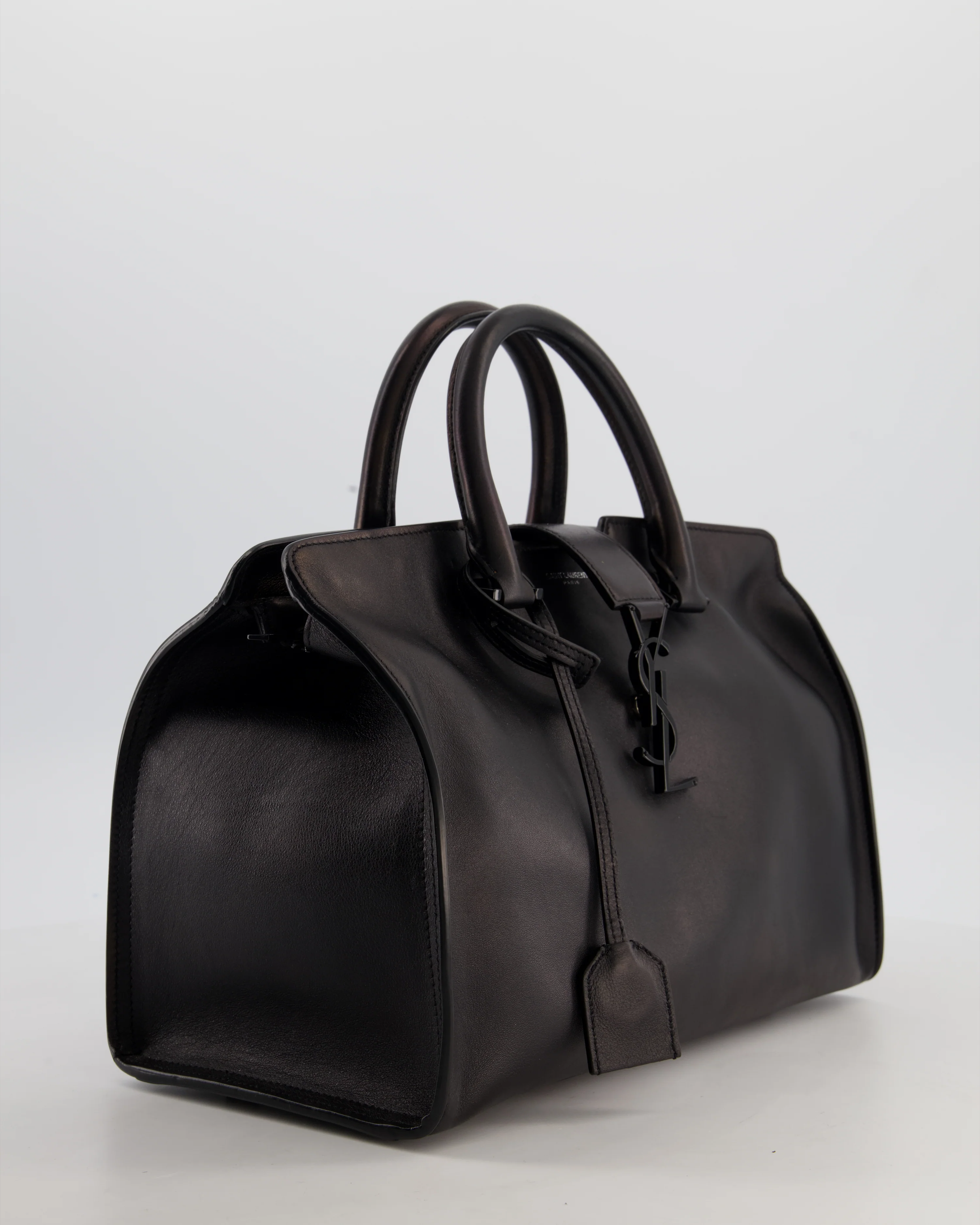 Saint Laurent Black Small Monogram Cabas Satchel Bag in Calfskin Leather and Black Hardware - Image 2