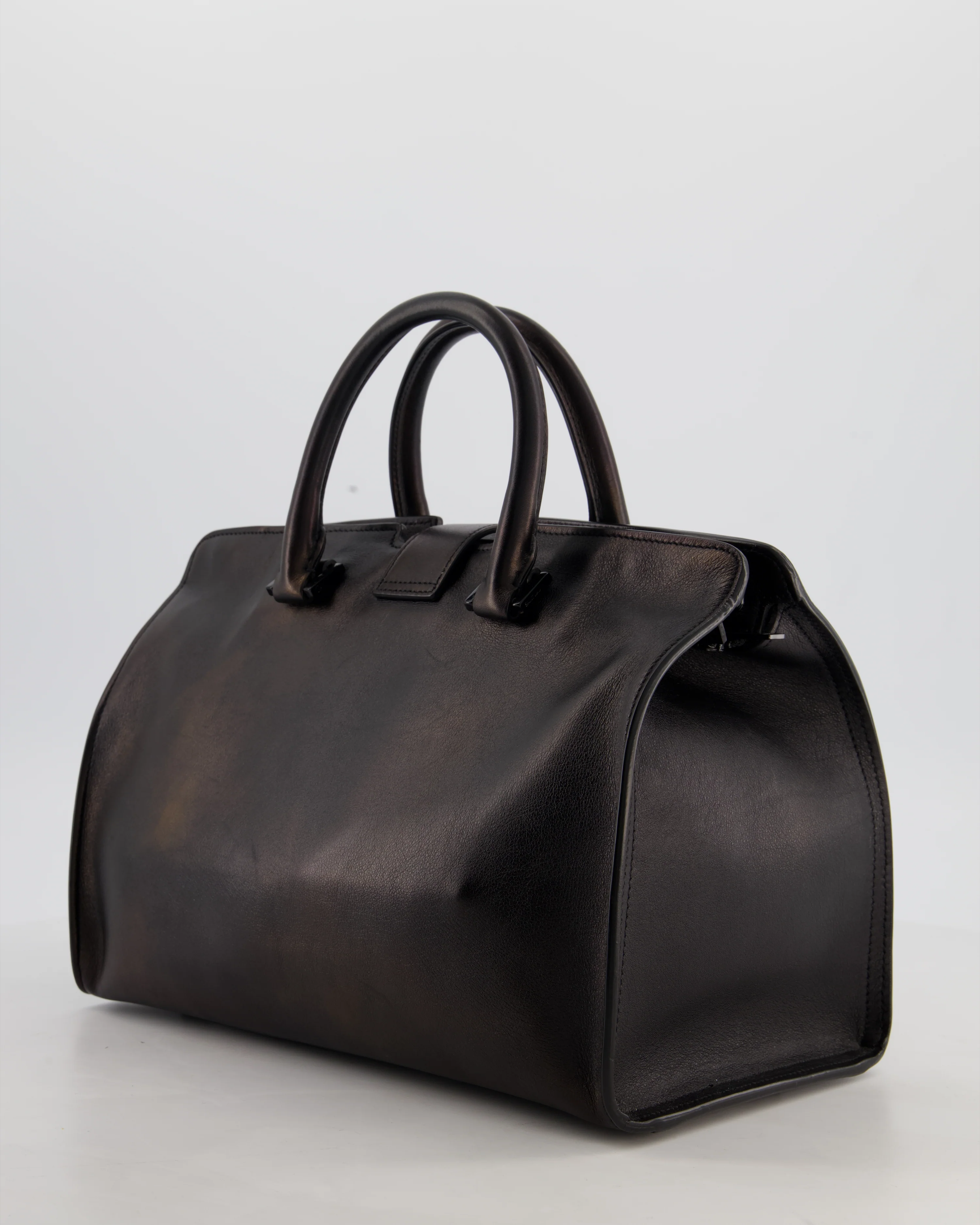 Saint Laurent Black Small Monogram Cabas Satchel Bag in Calfskin Leather and Black Hardware - Image 4