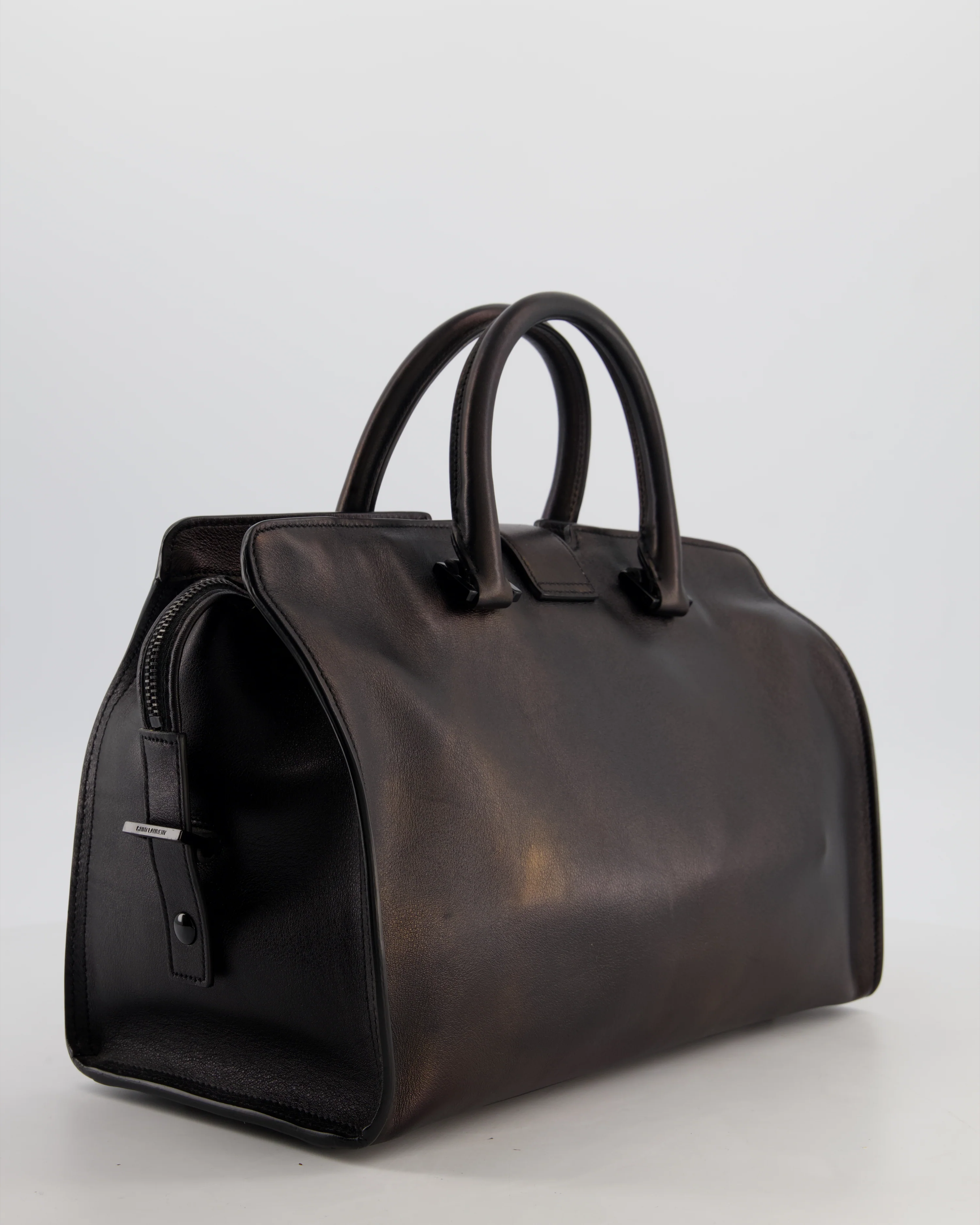 Saint Laurent Black Small Monogram Cabas Satchel Bag in Calfskin Leather and Black Hardware - Image 6