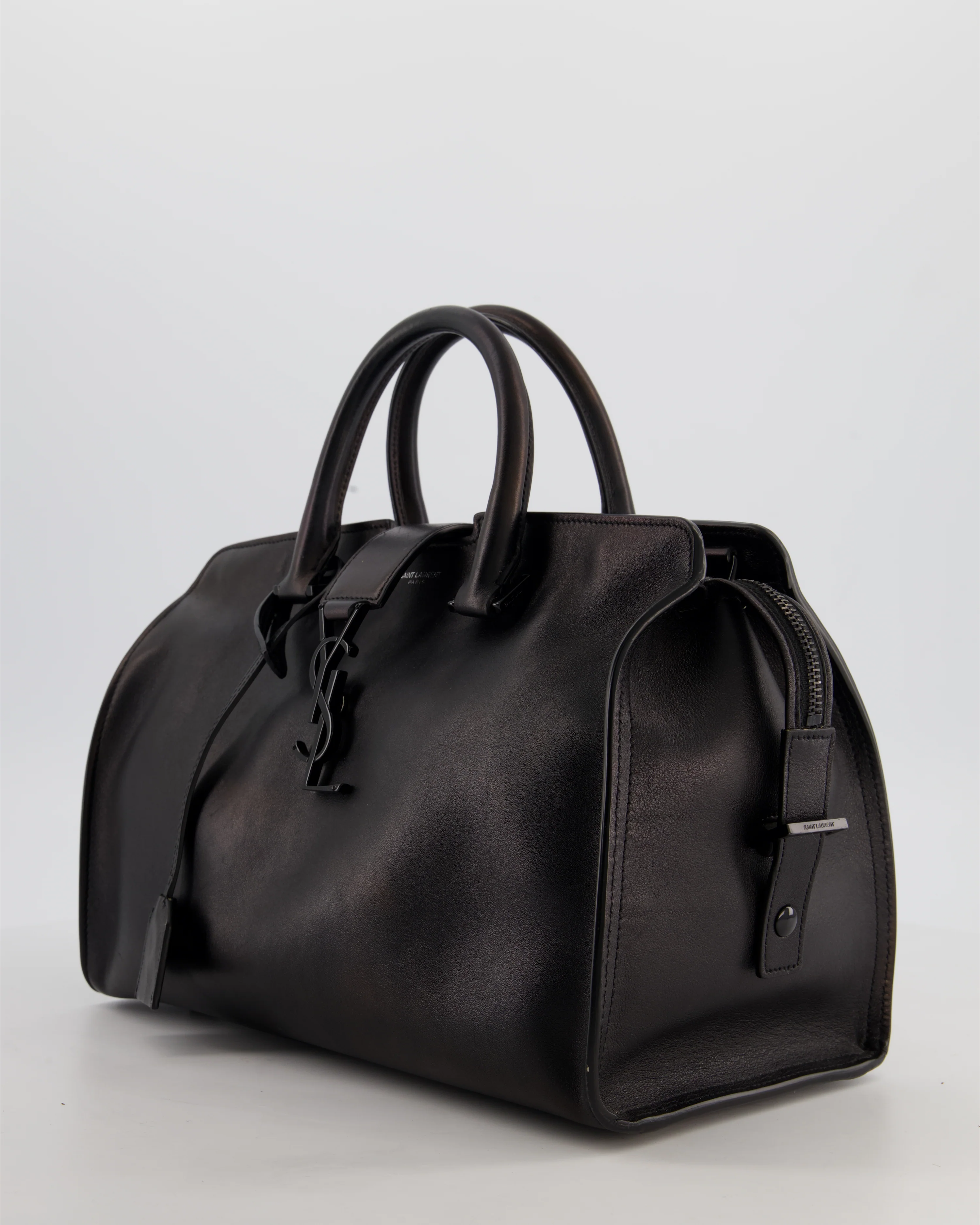 Saint Laurent Black Small Monogram Cabas Satchel Bag in Calfskin Leather and Black Hardware - Image 8
