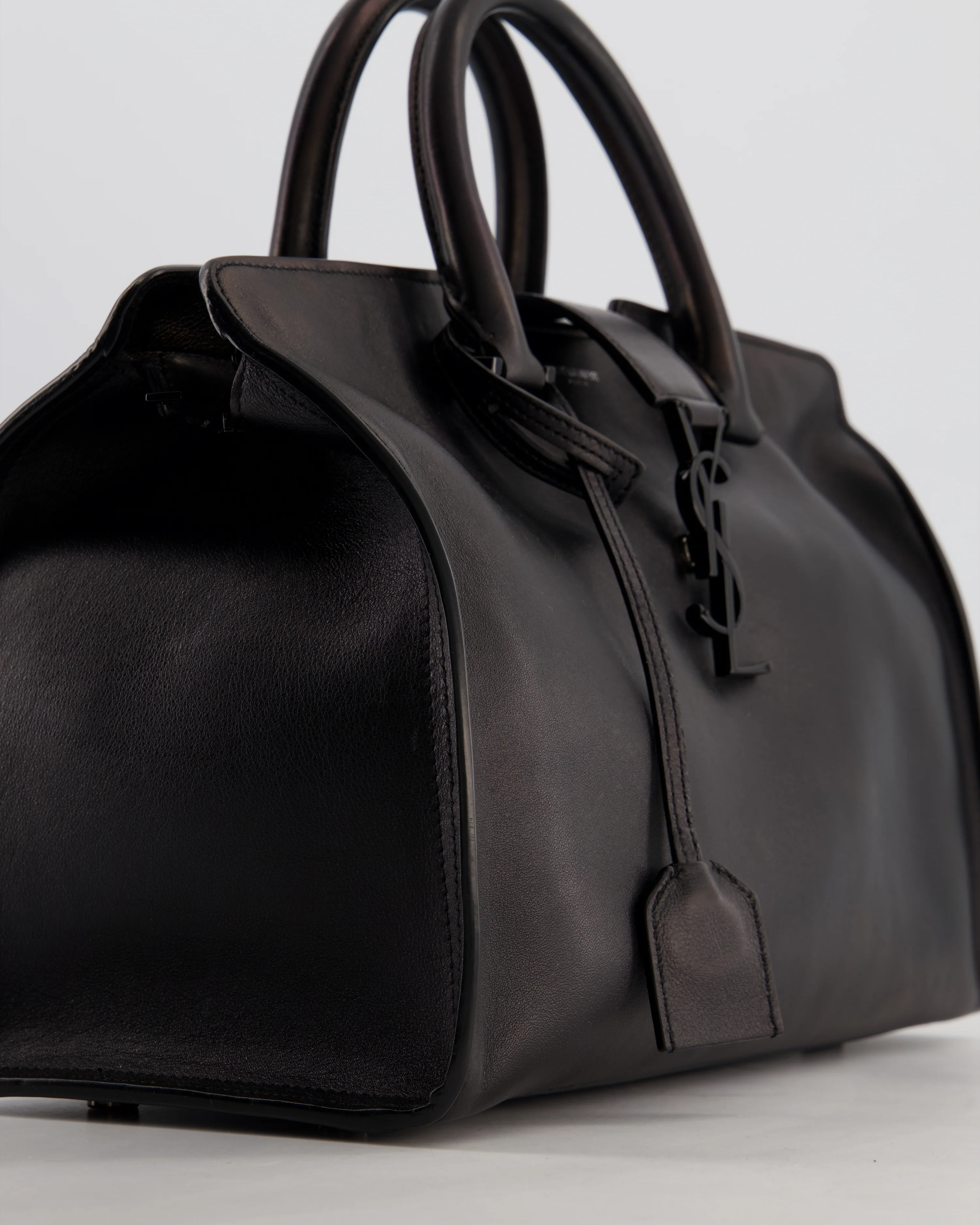 Saint Laurent Black Small Monogram Cabas Satchel Bag in Calfskin Leather and Black Hardware - Image 9