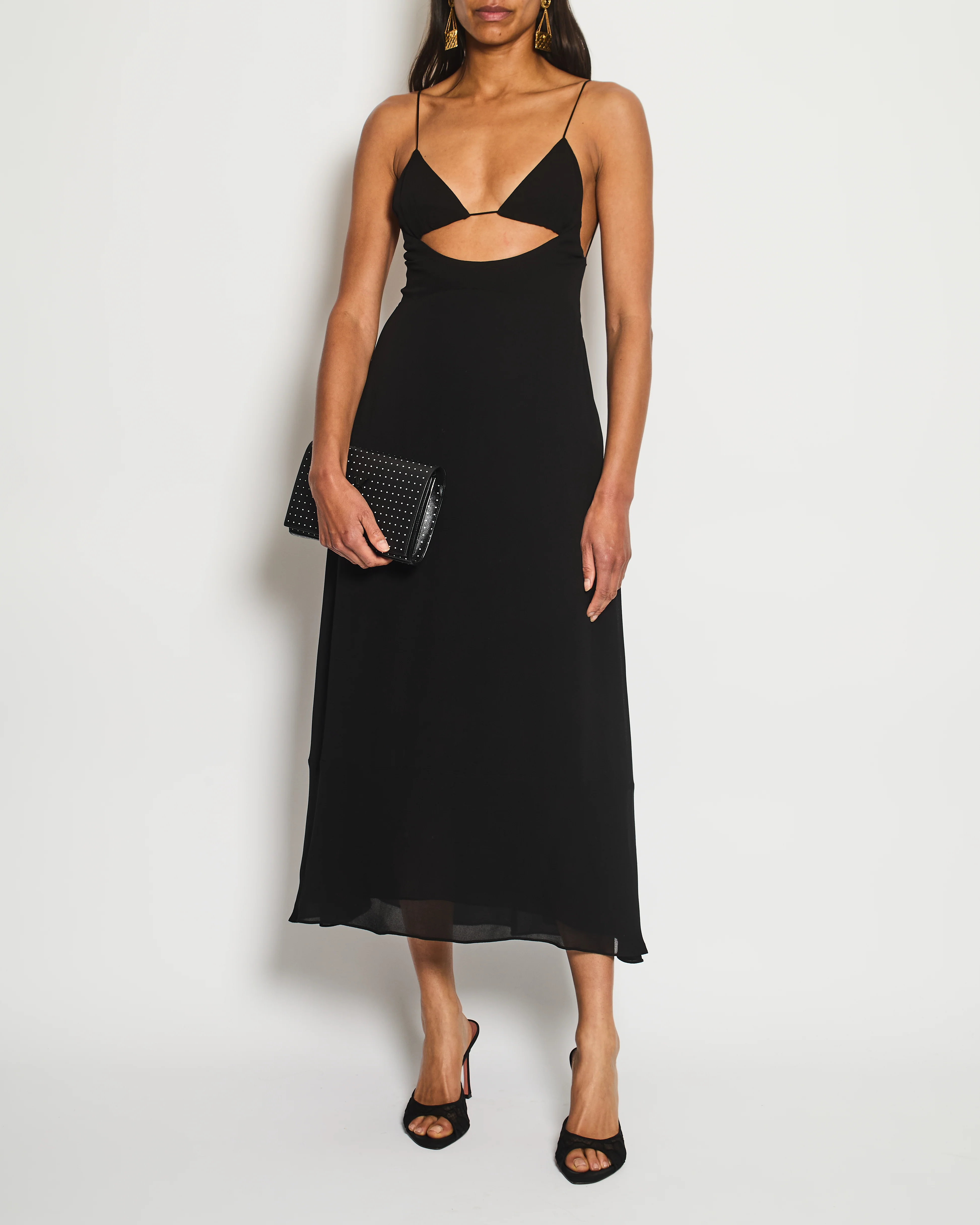 Saint Laurent Black Strap Midi Dress with Cut Out Detail Size FR 34 (UK 6)