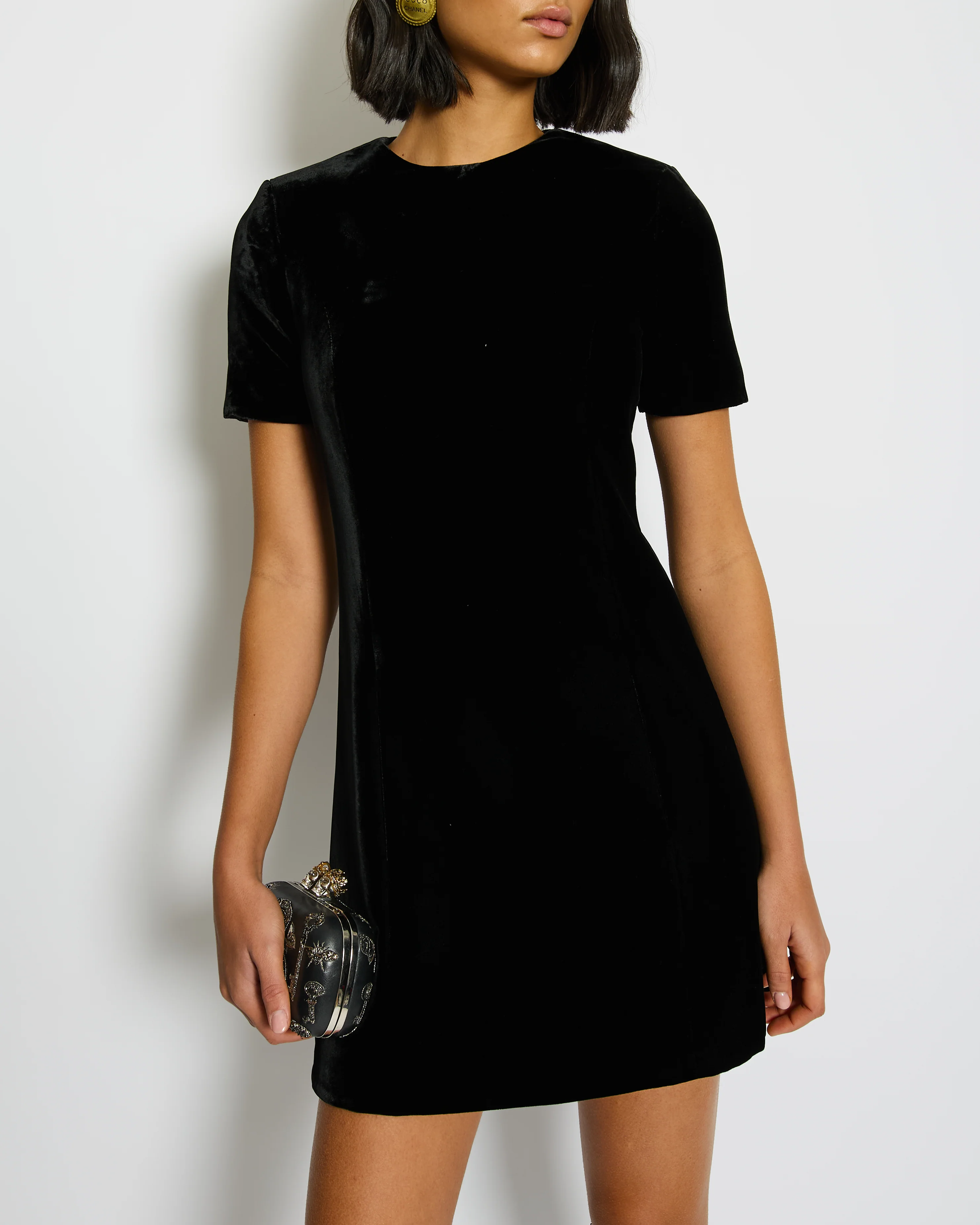 Saint Laurent Black Velvet Short-Sleeve Mini Dress Size FR 34 (UK 6) - Image 2