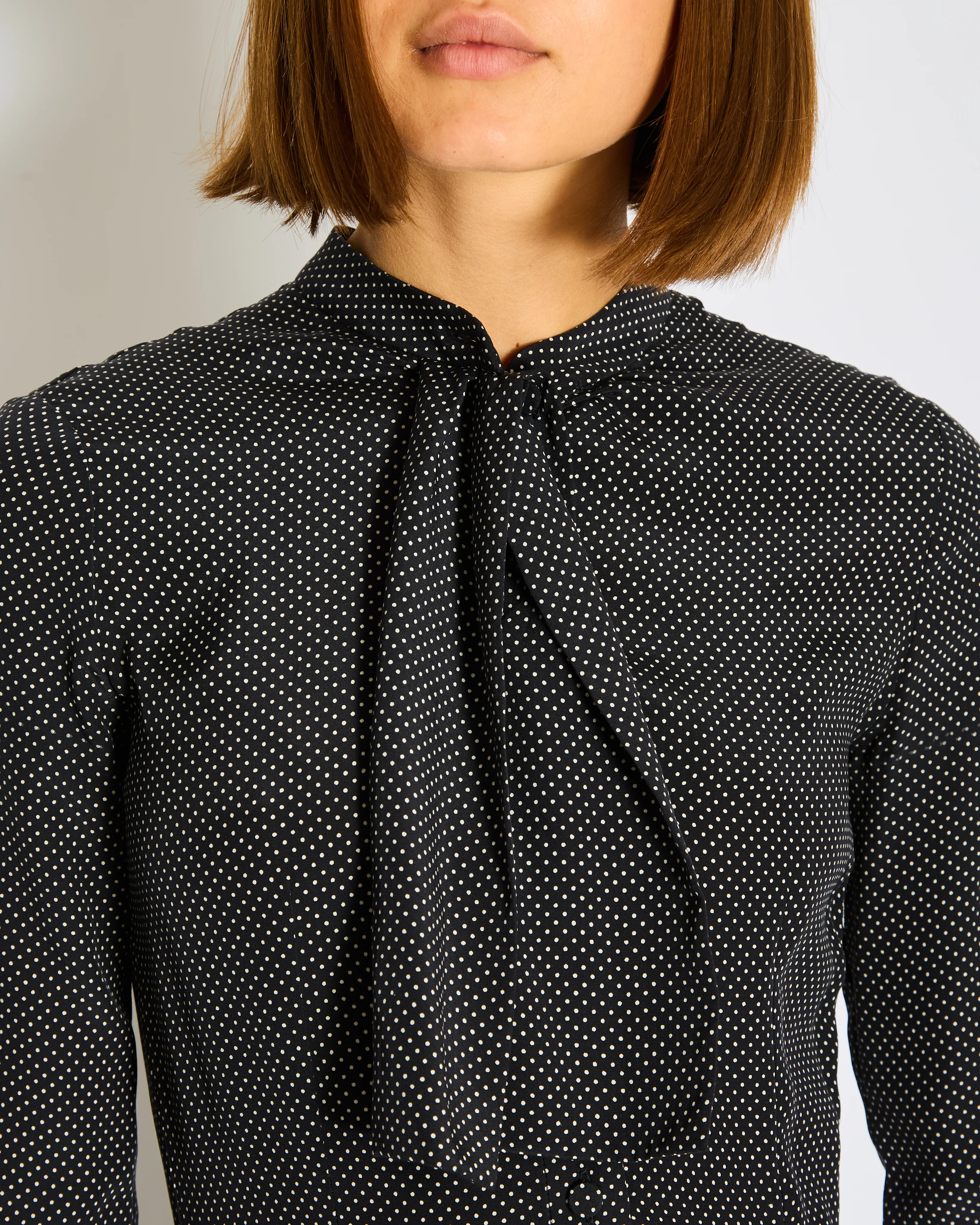 Saint Laurent Black V-Neck Polkadot Long Sleeve Pocket Dress Size FR 36 (UK 8) - Image 2