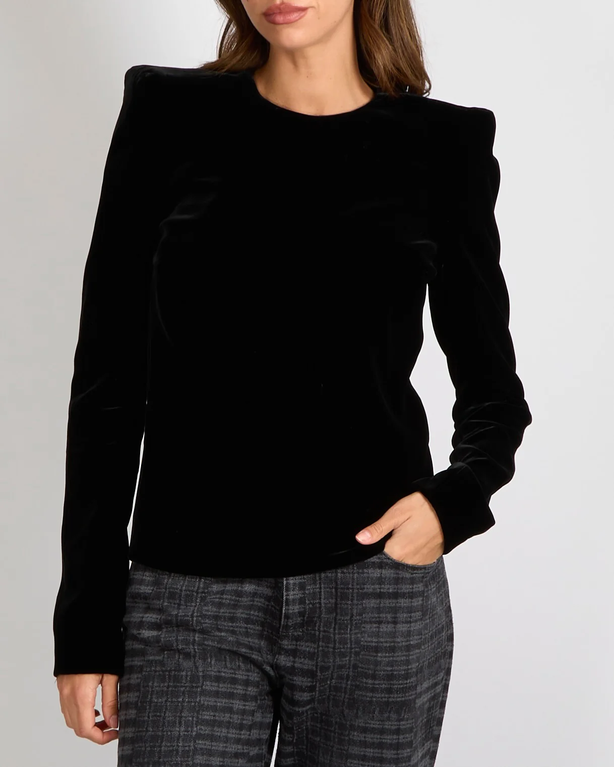 Saint Laurent Black Velvet Long-Sleeved Top with Shoulder Pads and Back Zipper Size FR 38 (UK 10) - Image 3