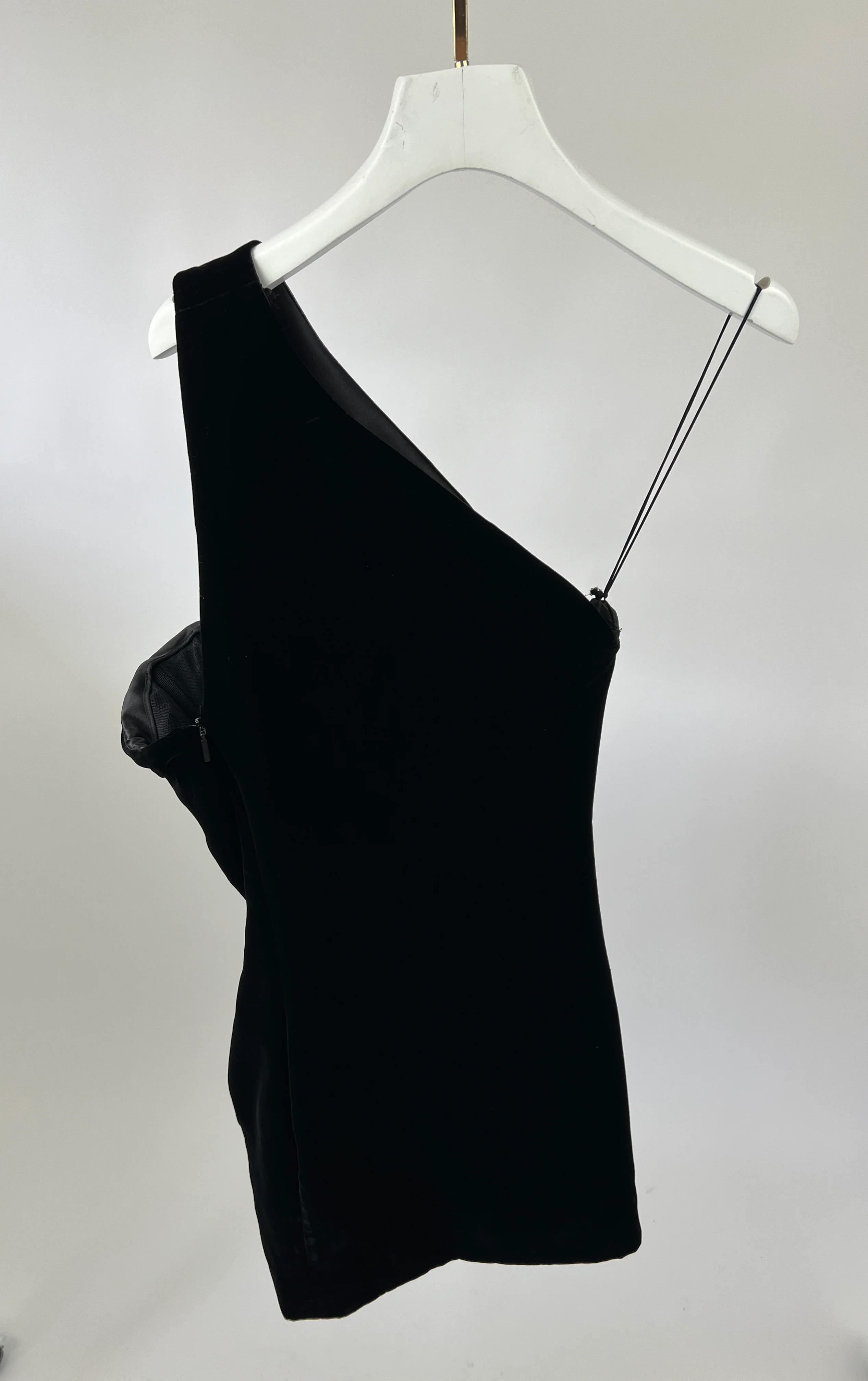 Saint Laurent Black One-Shoulder Velvet Mini Dress FR 38 (UK 10) - Image 10