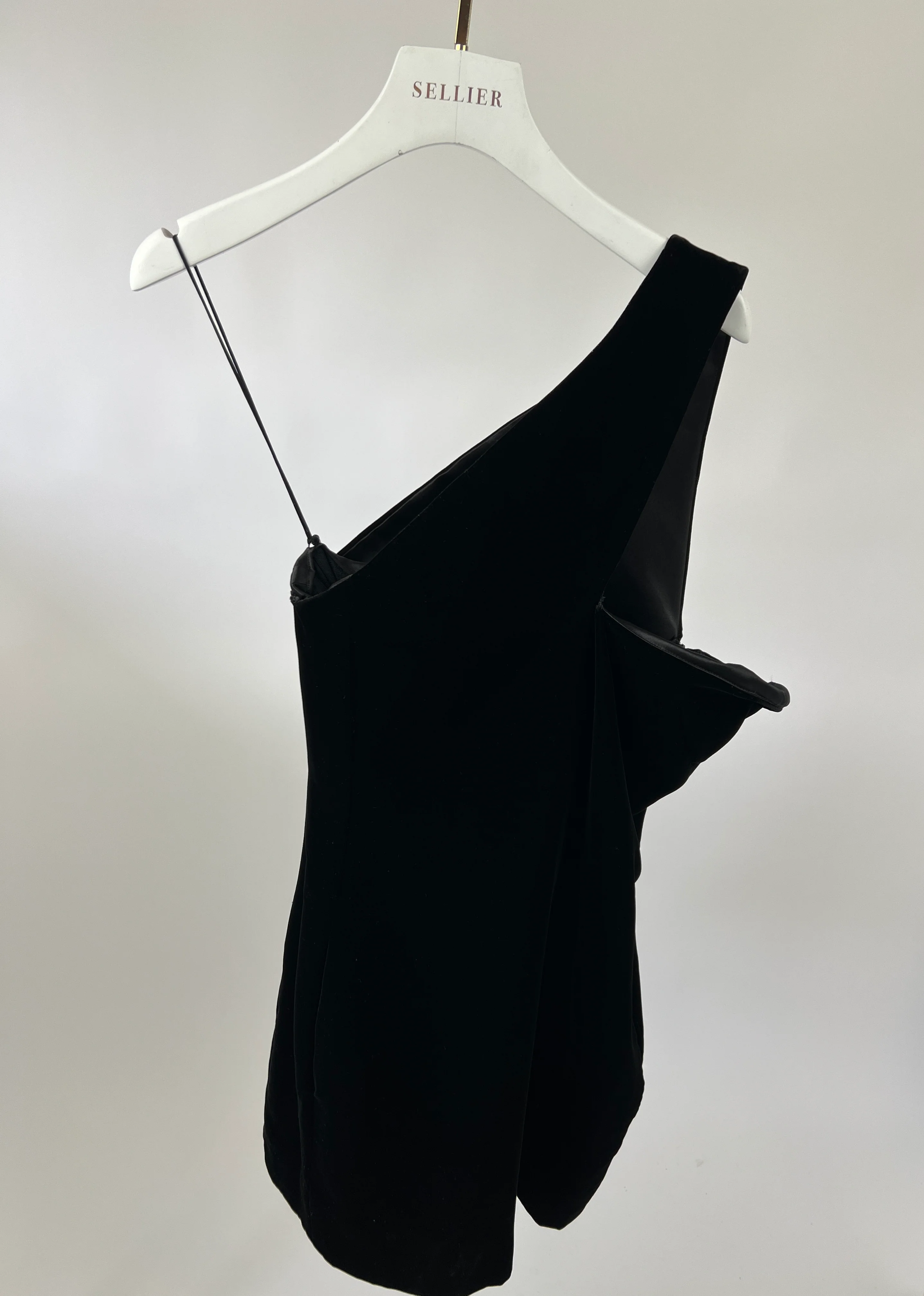 Saint Laurent Black One-Shoulder Velvet Mini Dress FR 38 (UK 10) - Image 9
