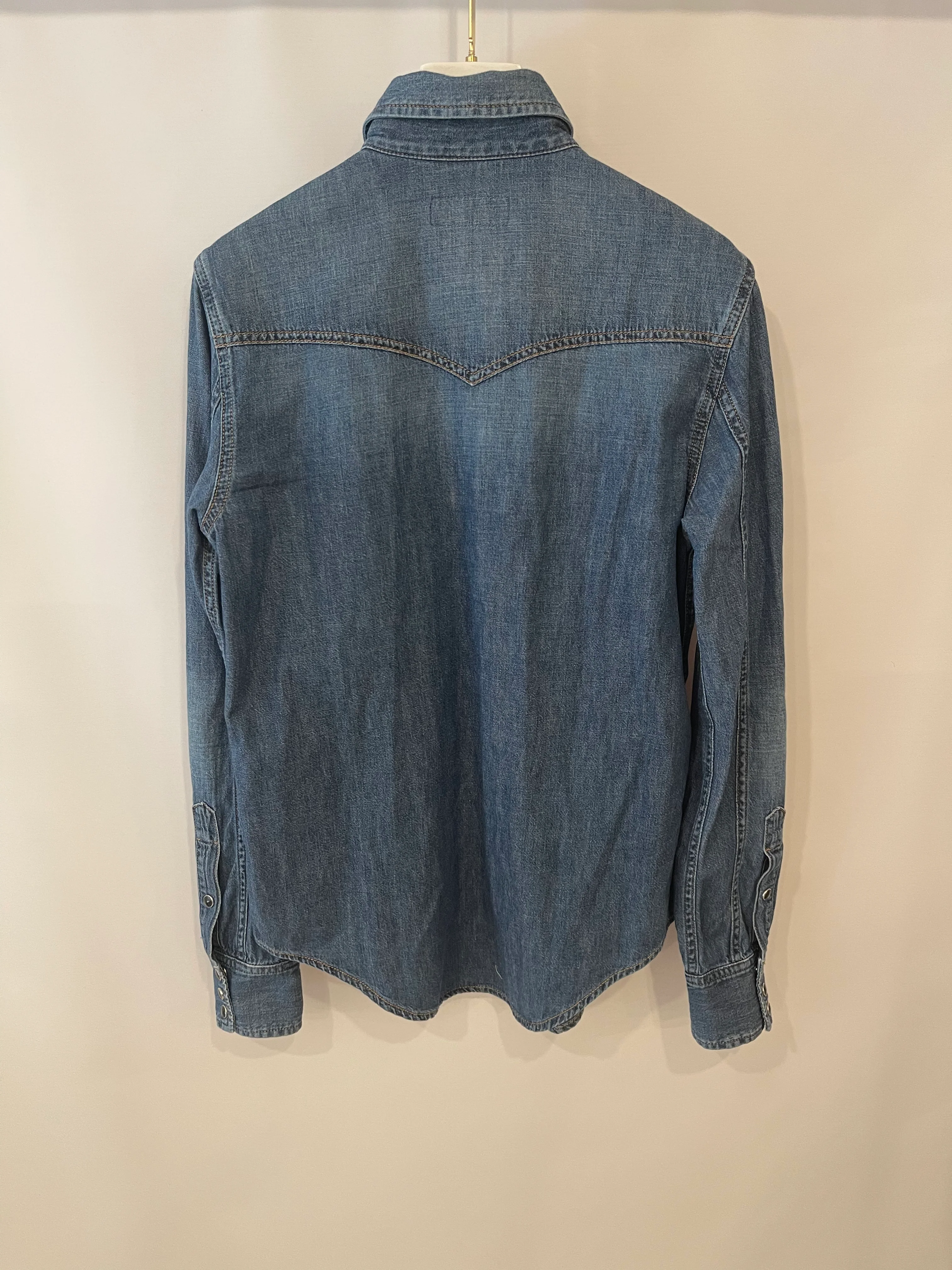 Saint Laurent Blue Denim Button-Up Shirt with Embroideries Size S (UK 8) - Image 4